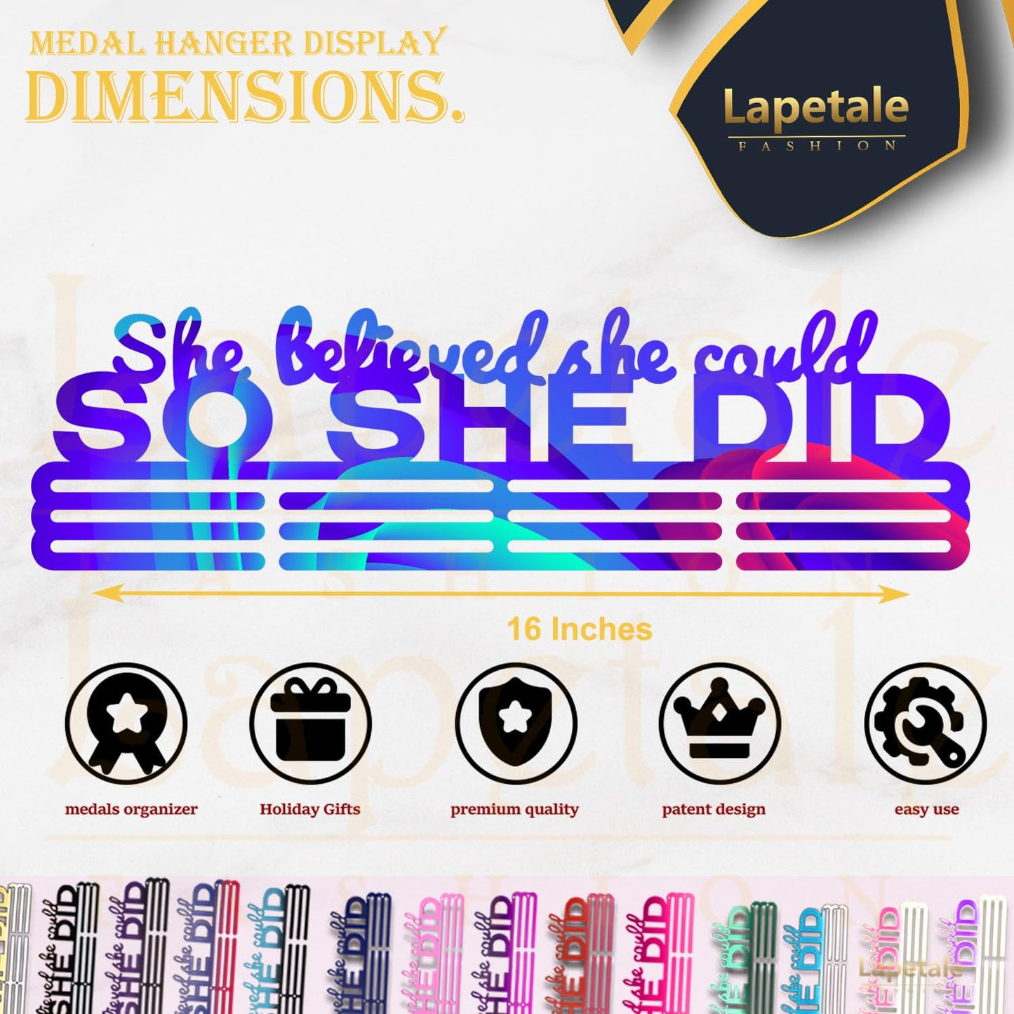 Lapetale Fashion She Believed She Could SO SHE DID Medal Hanger Display,Gymnastics Medal Holder for Girls,Medal Holder Upgraded New for Sports,Cheer,Gymnastics,Soccer,Softball,Marathon