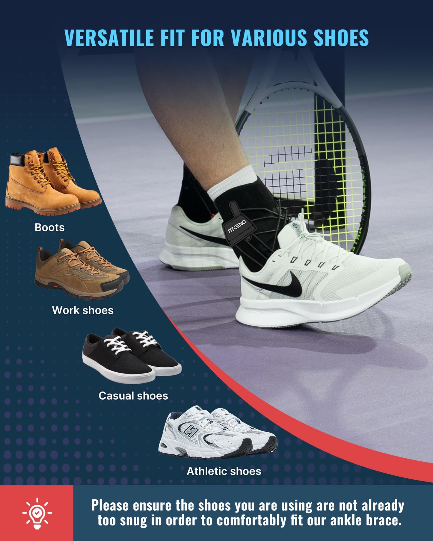 Fit Geno Ankle Brace for Sprained Ankle: Quick Release Ankle Support for Men Women Adjustable Breathable Foot Brace Ankle Stabilizer for Sport Basketball Volleyball Plantar Fasciitis (XL/XXL Right)