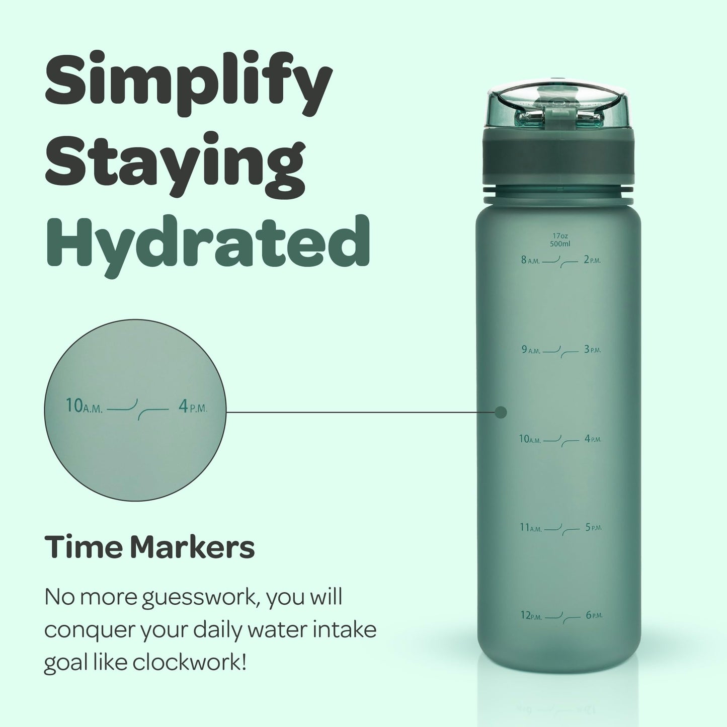 Hydracy 17 oz Motivational Water Bottle with Time Marker, Reusable Water Bottle With Strap, Leak Proof Chug Lid, Kids Water Bottle with Times to Drink and Fruit Infusion Strainer, Ideal Gift