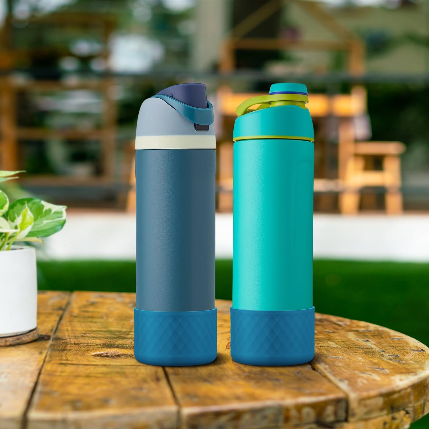 Alwenid 2PCS Silicone Water Bottle Boot for Owala 24 Oz, Anti-Slip Protective Sleeve Bottom Bumper Protector for FreeSip, Twist, and Flip Stainless Steel Water Bottles (Dark Blue)