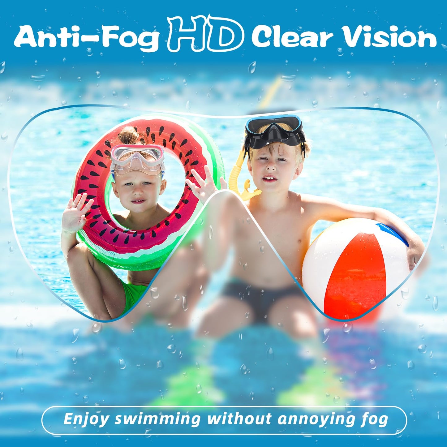 Freela Kids Swim Goggles for Kids Girls Boys 6-14 3-6 8-12 4-7 with Nose Cover, Water Pool Beach Swimming Goggles Mask for Childrens Toddler Age 4 5 Tempered Glass Anti Fog Waterproof 180° Clear View