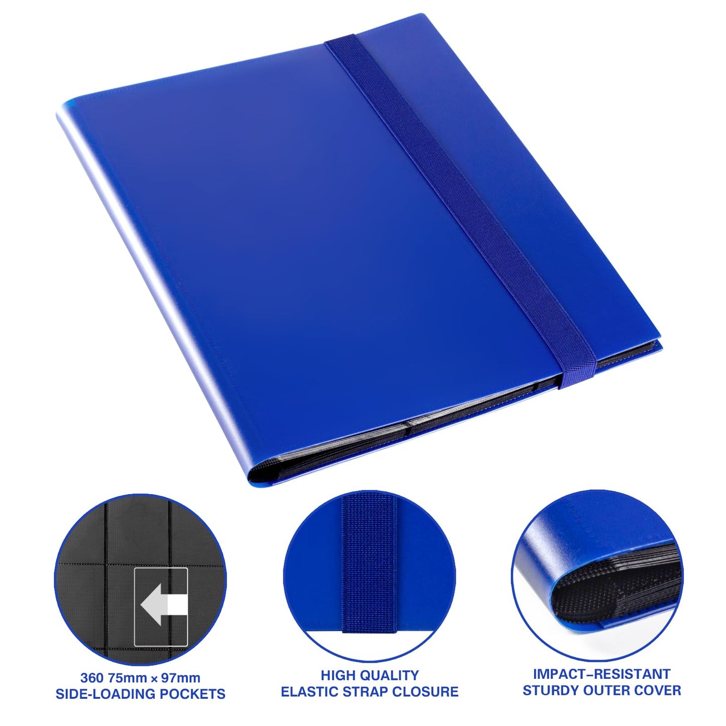 GEAoffice Card Binder, 9 Pockets Trading Card Album Folder, 360 Side Loading Pocket Binder for Yugioh, MTG and Other TCG, Blue