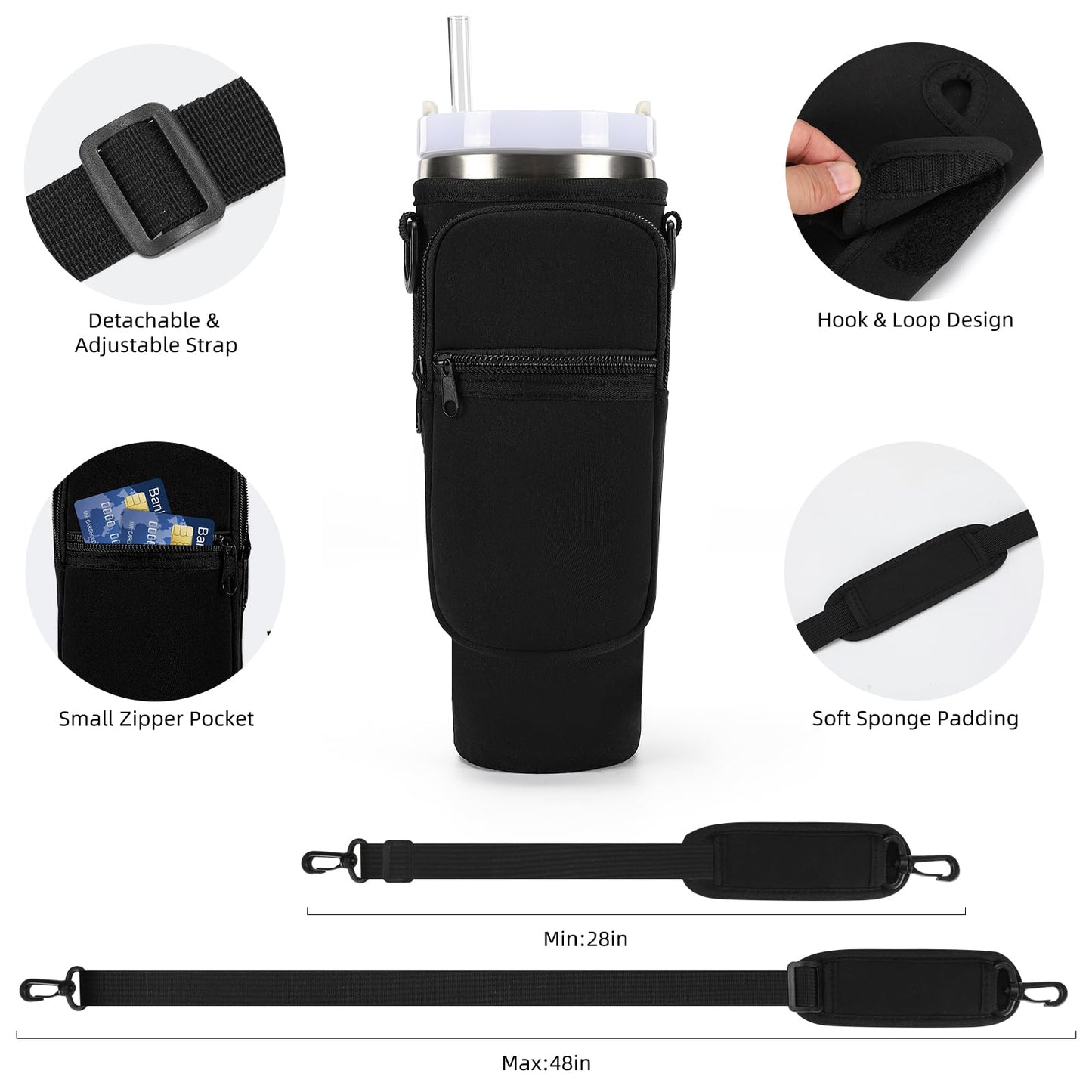 GOEWY Water Bottle Carrier Bag for Stanley 30oz Tumbler with Phone Pocket Water Bottle Holder with Strap Neoprene Water Bottle Pouch for Stanley Cup Accessories