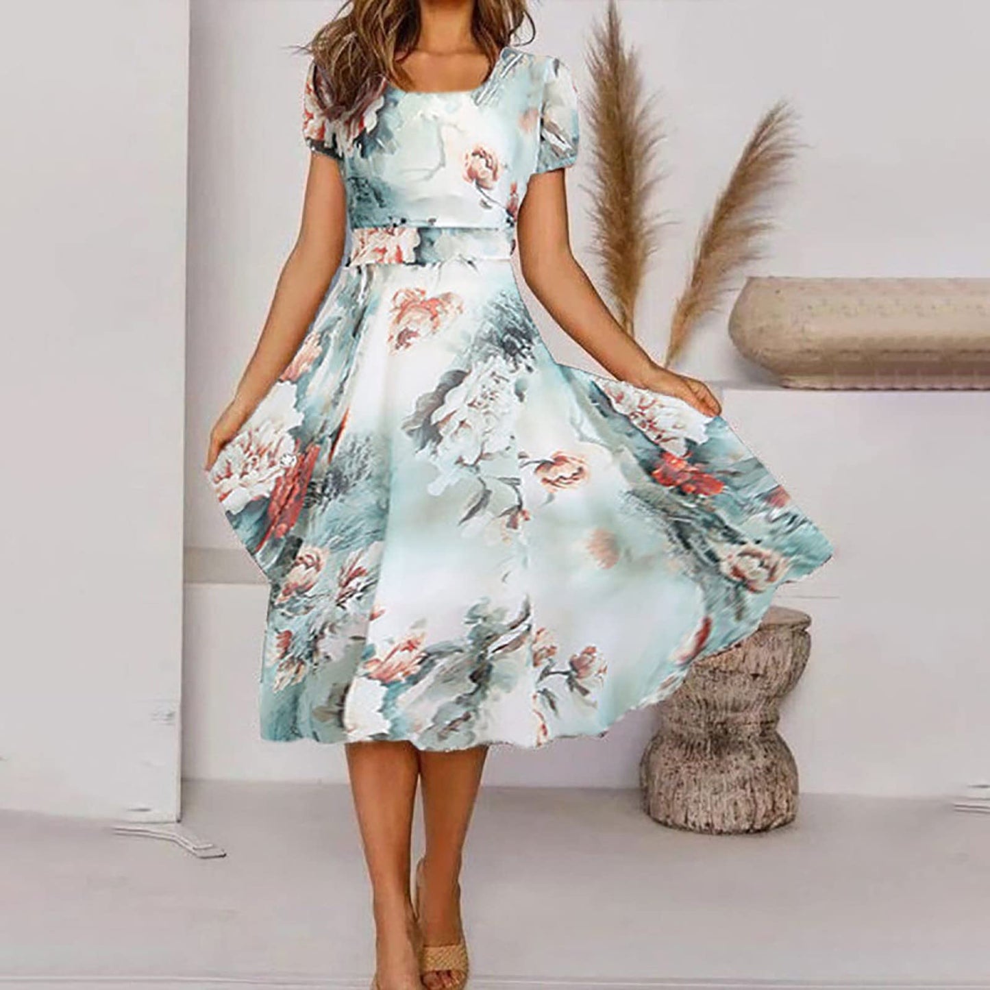 Summer Dresses for Women 2024 Midi Midi Dresses Plus Size Boho Dresses Casual Spring Black Casual Dress Beach Vacation Dresses Dark Green Flowy Dress