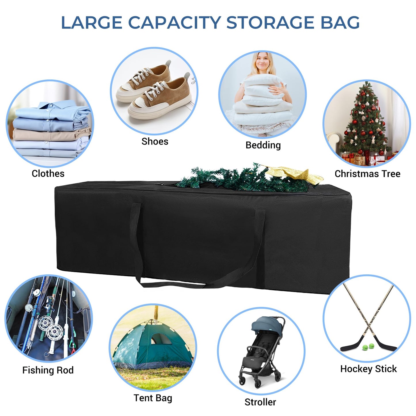 COOLBEBE 60" Sports Duffle Bag - 332L Extra Large Travel Duffel Luggage Bag with Upgrade Zipper, Sturdy & Water Resistant Long Duffle Bag for Camping Moving (Black 60inch)