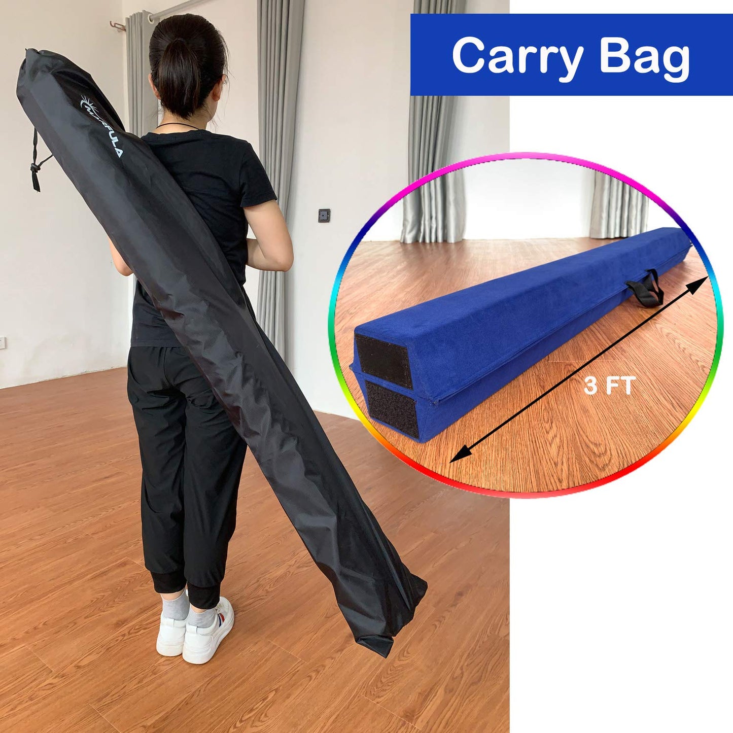 Marfula 6 FT / 8 FT / 9 FT Gymnastics Balance Beam Floor Beam - Extra Firm - Suede Cover - Anti Slip Bottom with Carry Bag For Kids/Adults Home Use (Blue, 6 FT)