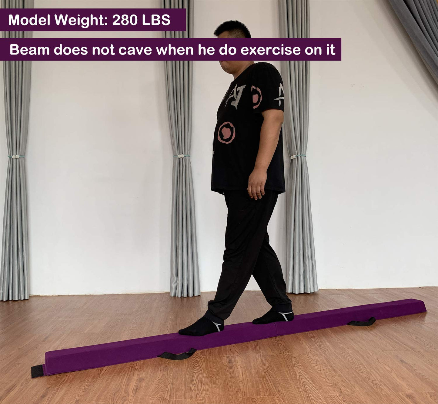 Marfula 6 FT / 8 FT / 9 FT Gymnastics Balance Beam Foam Folding Floor Beam - Extra Firm - Suede Cover - Anti Slip Bottom with Carry Bag For Kids/Adults Home Use (Purple, 6 FT)