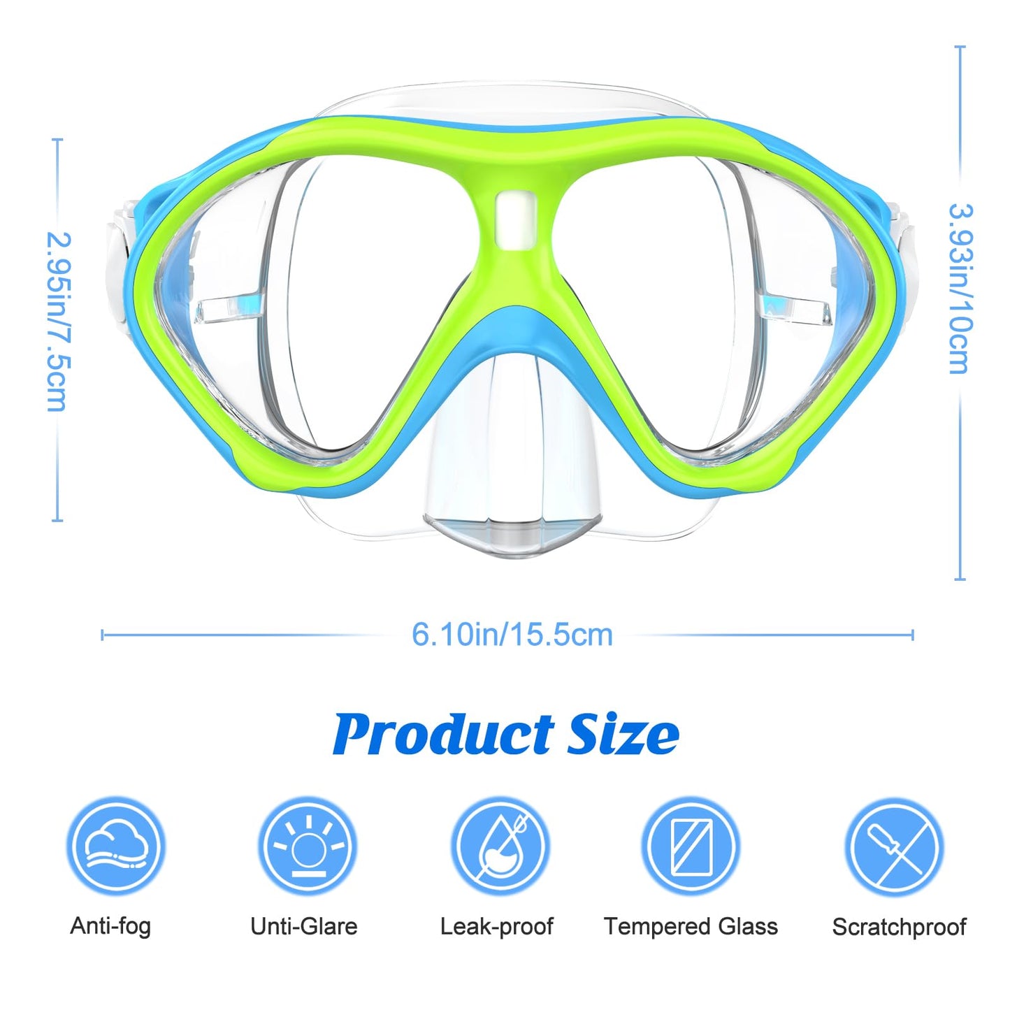 ACQCES Kids Swimming Goggles Snorkel Diving Mask for Boys Girls Ages 5-15, Luminous Anti-Fog Swim Goggles with Nose Cover