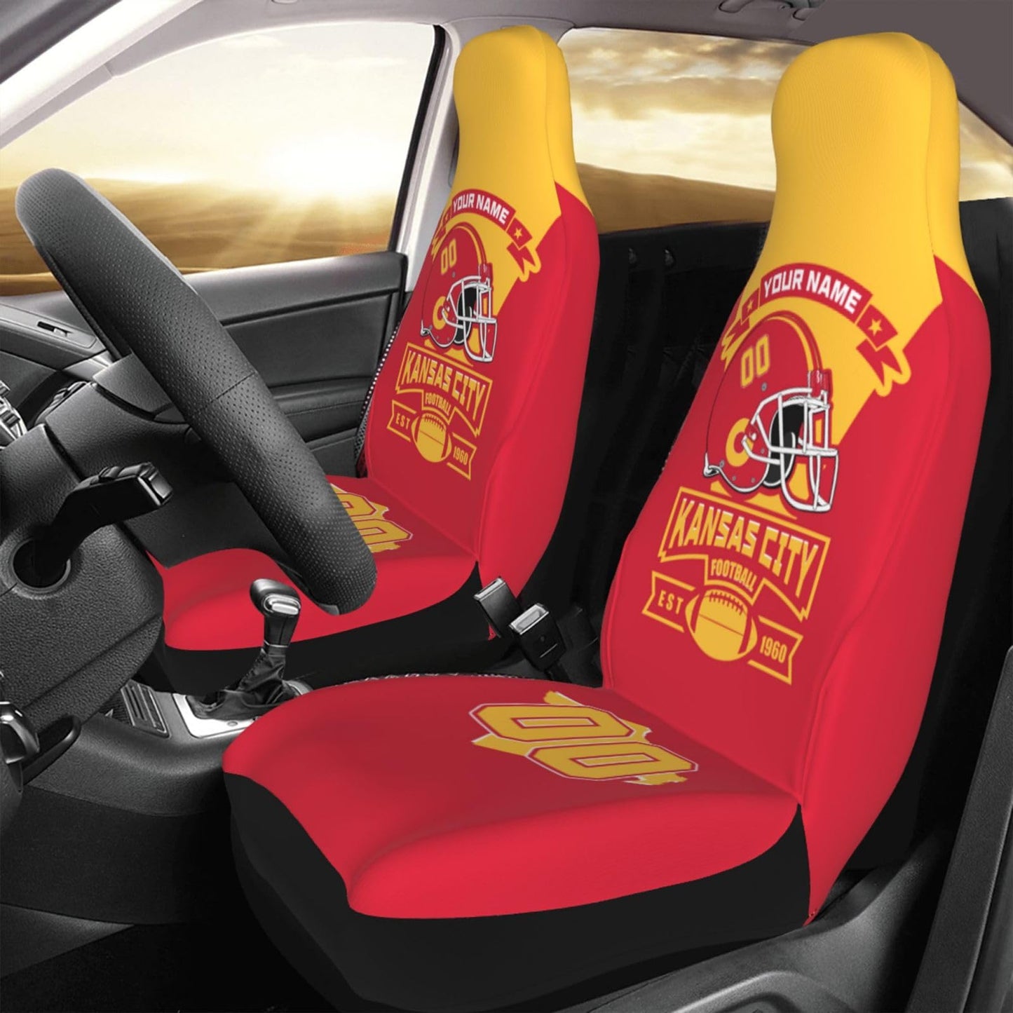Custom Kansas City Car Seat Covers 1PC & 2PC, Personalized Car Interior Decor Seat Protector Cover Case,Add Name Number,Universal Size Fit Most Car, Truck, SUV, Van,Football Fan Gifts for Men Women