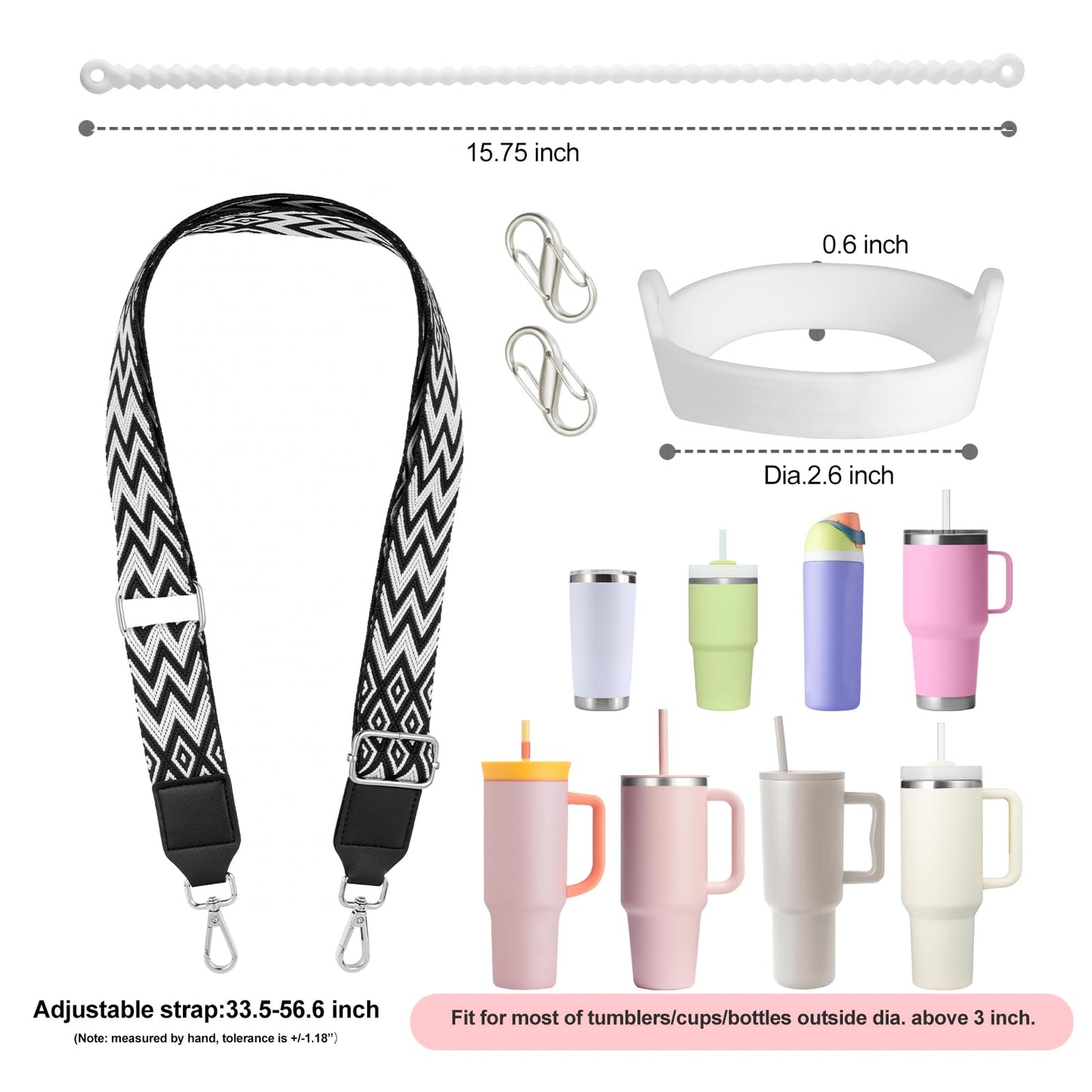 Water Bottle Handle for Stanley Cup 40/30/20 OZ, Holder for Owala/Hydroflask/Simple Modern/Yeti Tumbler, Handle with Strap Fits Most 8-40oz Bottles, Sling for Stanley Cup Accessories