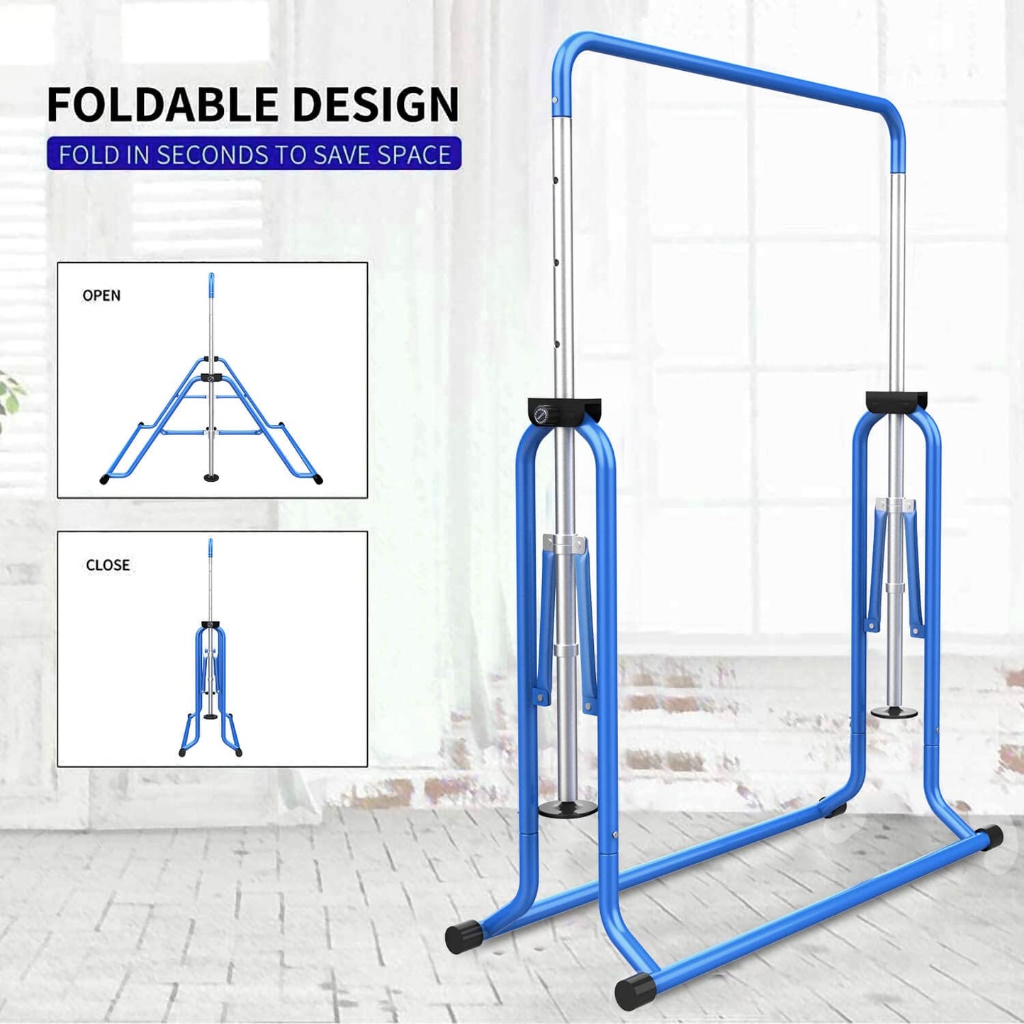 Tepemccu Expandable Gymnastics Bars,Adjustable Height Gymnastic Horizontal Bars,Junior Training Bar Children Folding Training Monkey Bars for Kids