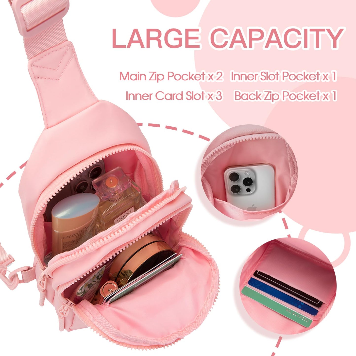 Viverte Gifts for Teen Girls 9-16 Year Olds - Personalized Preppy Initial Sling Bag (Light Pink-M)