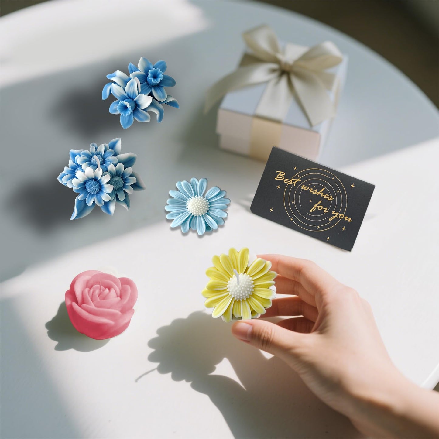 6Pcs Flower Candle Silicone Mold 3D Flower Resin Candle Molds for Candle Making with Wicks DIY Soap Wax Resin Craft Mould Home Art Decoration Box Packaging