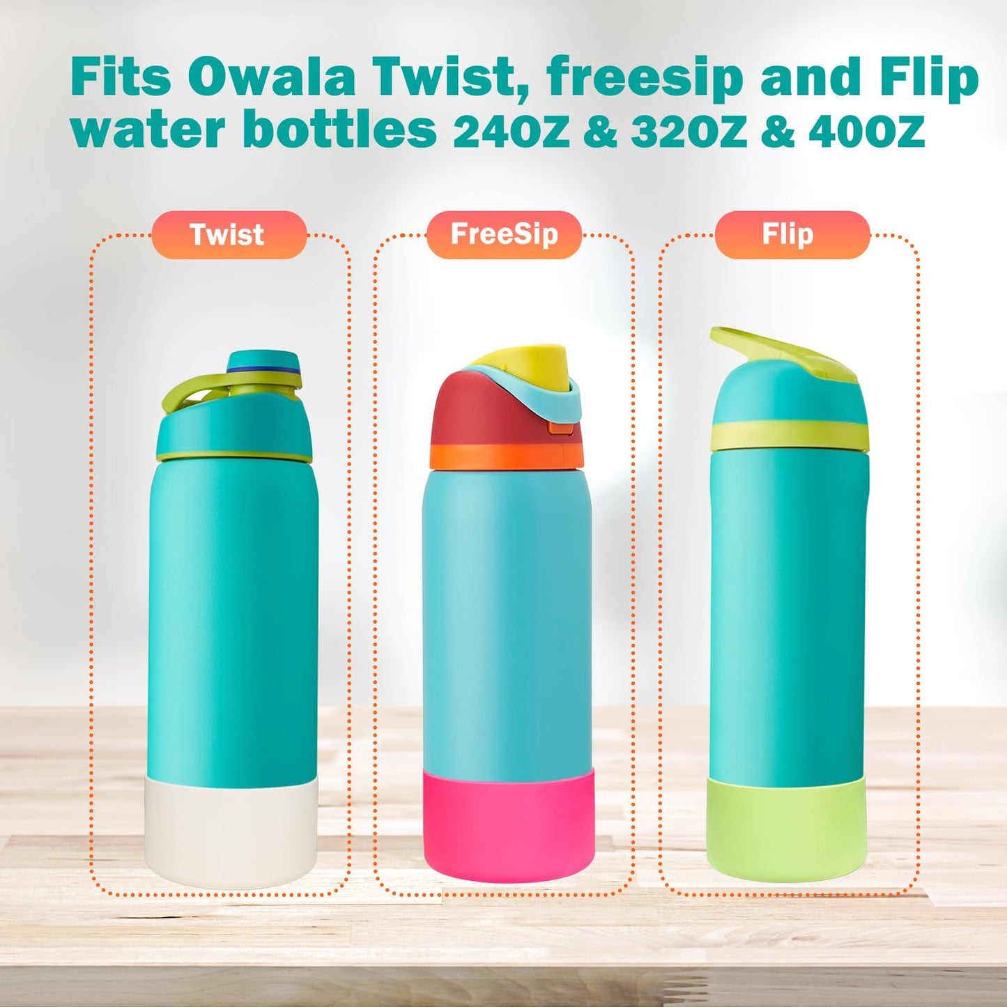 WK IEASON 2Pcs Silicone Water Bottle Boot for Owala 24oz, Protective Flask Bottom Cover Base for Owala FreeSip Twist and Flip Flask Bottles (Cream/mint, 24OZ)