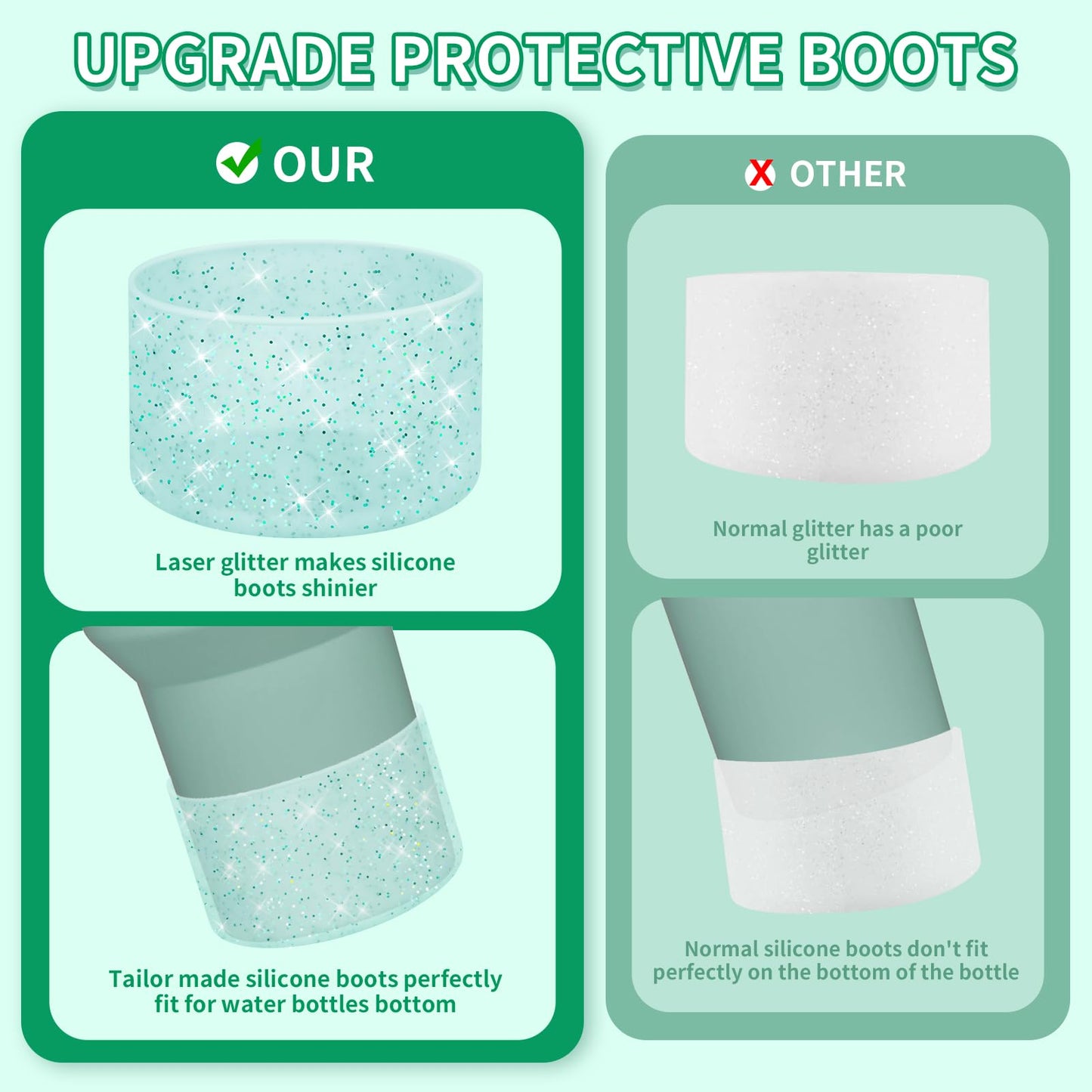WUQID 2 Pack Bling Silicone Boot Compatible with Stanley Tumbler 20-40oz & Hydro Flask Water Bottle 12-24oz and More Bottles/Tumblers Bottom Width of 2.83-2.95in,Glitter Reduces Dents Sleeve Cover