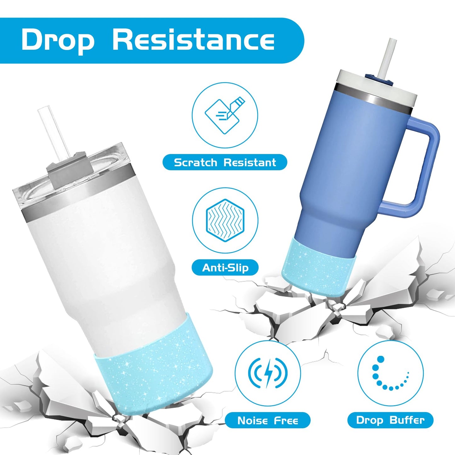 WUQID 2 Pack Bling Silicone Boot Compatible with Stanley Quencher Adventure 40oz & Stanley IceFlow 20oz 30oz, Reduces Dents Protective Water Bottle Bottom Cover Sleeve Compatible with Stanley Tumbler