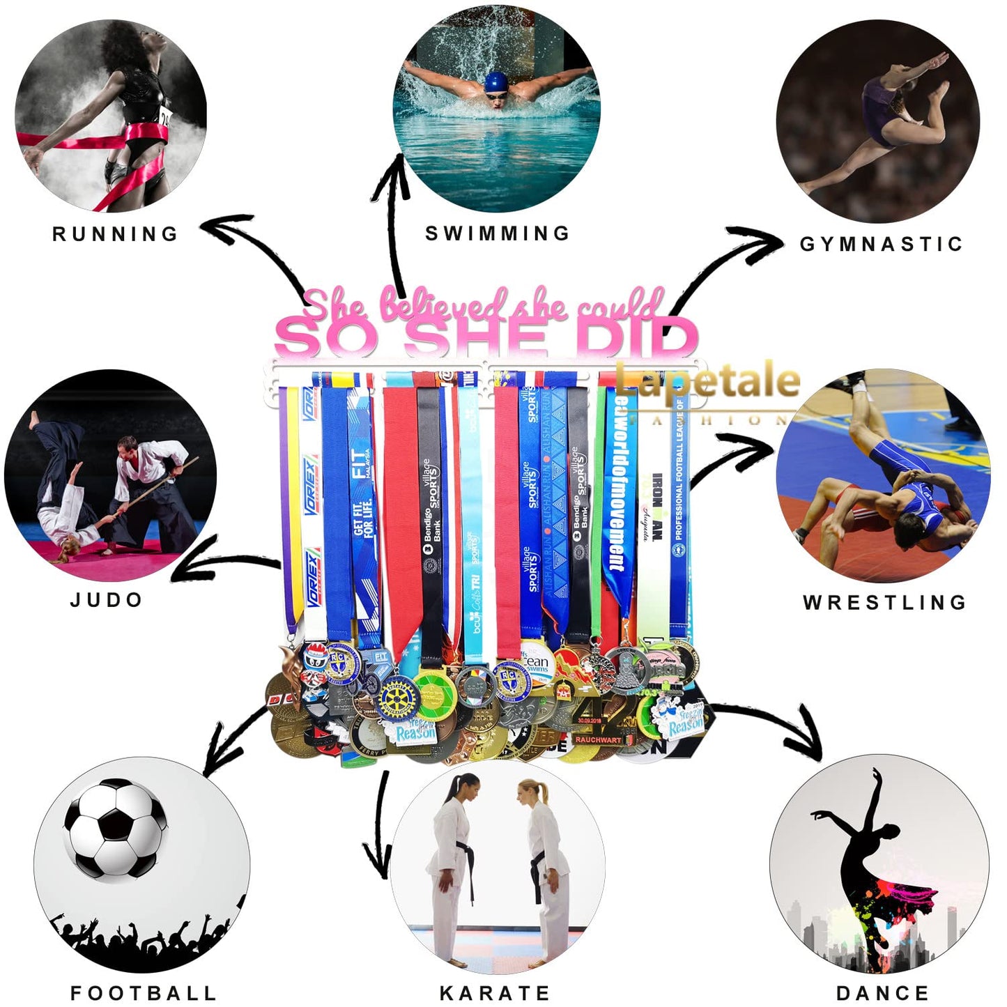Lapetale Fashion She Believed She Could SO SHE DID Medal Hanger Display,Medal Holder Upgraded New for Sports,Cheer,Gymnastics,Soccer,Softball,Marathon,Wrest,Football...