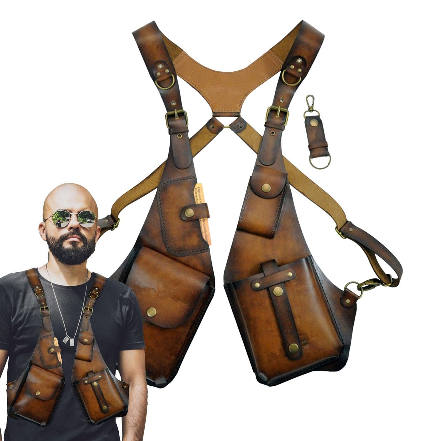 Generic Leather Shoulder Bag for Men - Mens Leather Underarm Shoulder Bag, Anti-Theft Harness Wallet Bag, Adjustable PU Leather Shoulder Strap Outdoor Phone Bag, Dark Brown