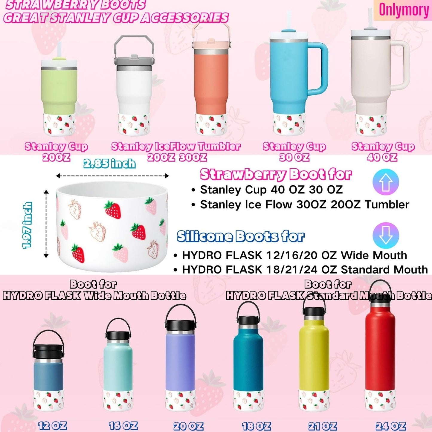 Onlymory Silicone Boots for Stanley Cup 40 30 20 OZ, Protective Bottom Boot for Stanley IceFlow 20OZ 30OZ, Sleeve Cover Protector for Hydroflask 12-24 oz Sports Water Bottle Stanley Cup Accessories