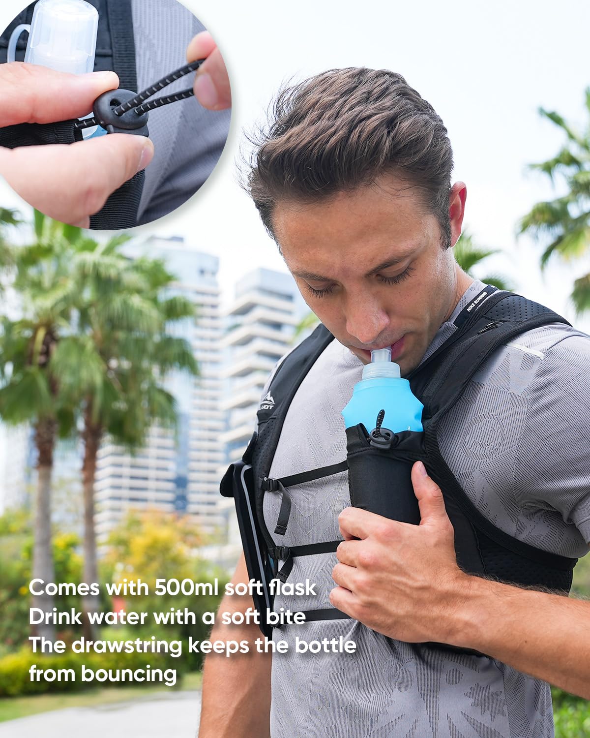 Zelvot Running Vest for Women Men, USA Original Patent, Adjustable Chest Straps Running Hydration Vest with 500ml Soft Flask, Lightweight Breathable Reflective Running Vest for Trail Running - M/L