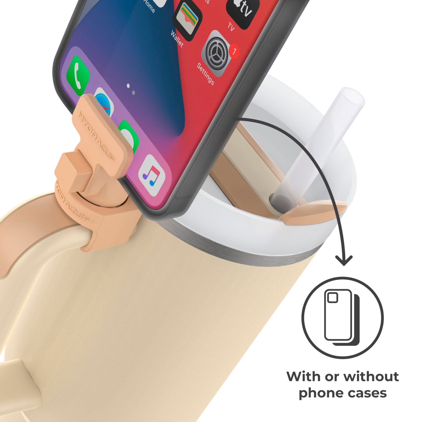 HydraClip Phone Attachment - Watch, Carry, Record, & Stay Organized, Use as Phone Stand or Tripod, Hands Free Detachable, Stanley Cup Accessories, Spring Loaded Secure Grip (Desert Sandstone)