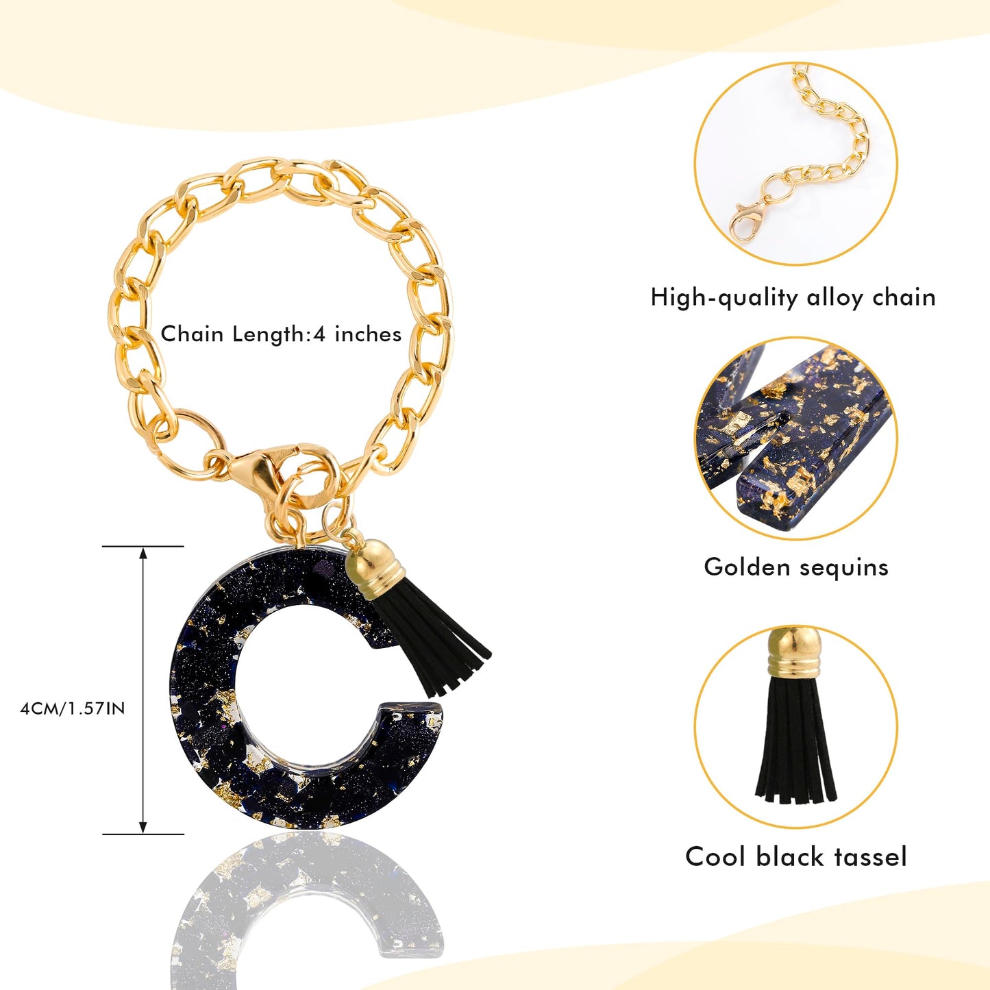 Letter Charm Accessories for Stanley Cup 1 PCS Cute Initial Keychain Handle Charm for Stanley Tumbler for Women Black Letter C