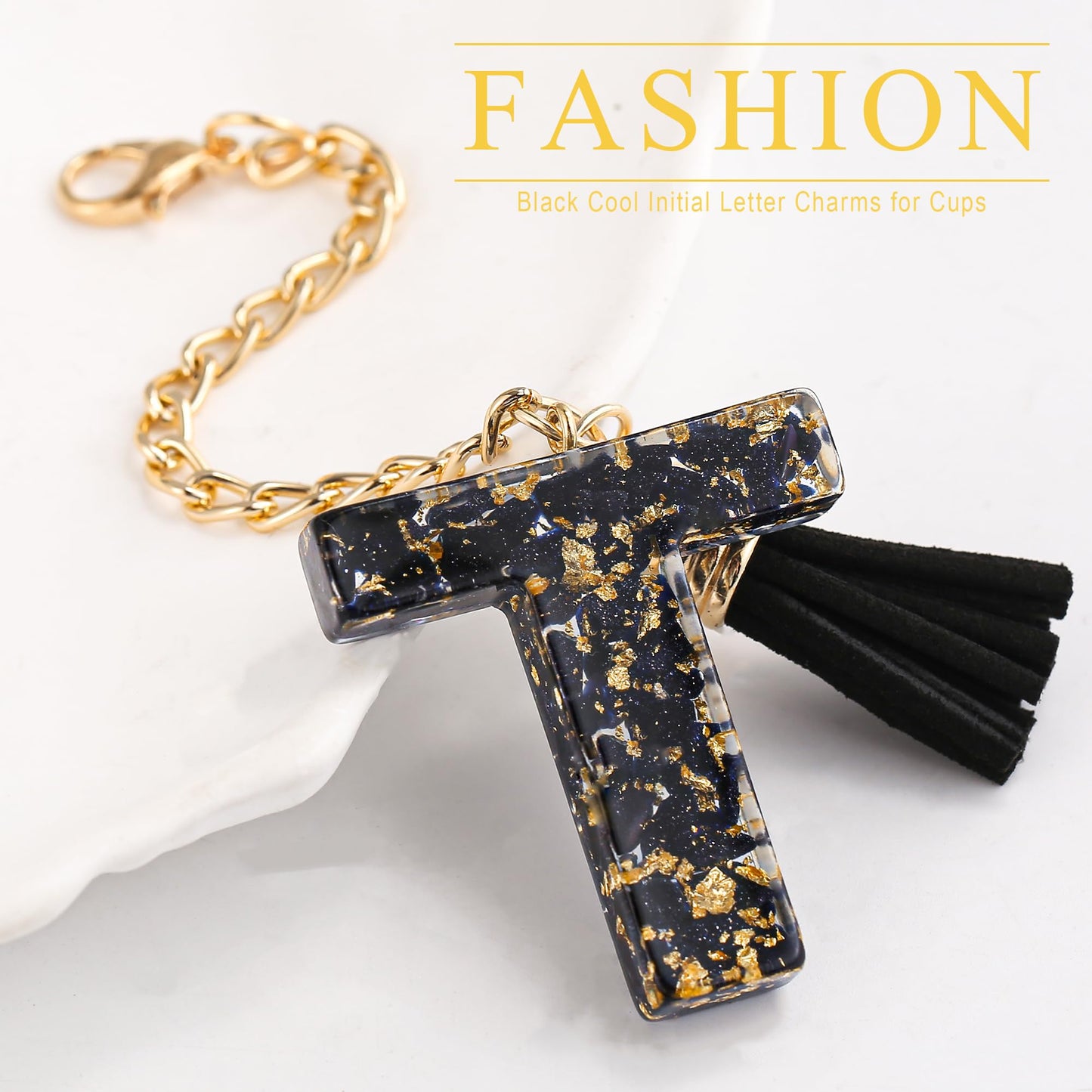 Letter Charm Accessories for Stanley Cup 1 PCS Cute Initial Keychain Handle Charm for Stanley Tumbler for Women Black Letter T