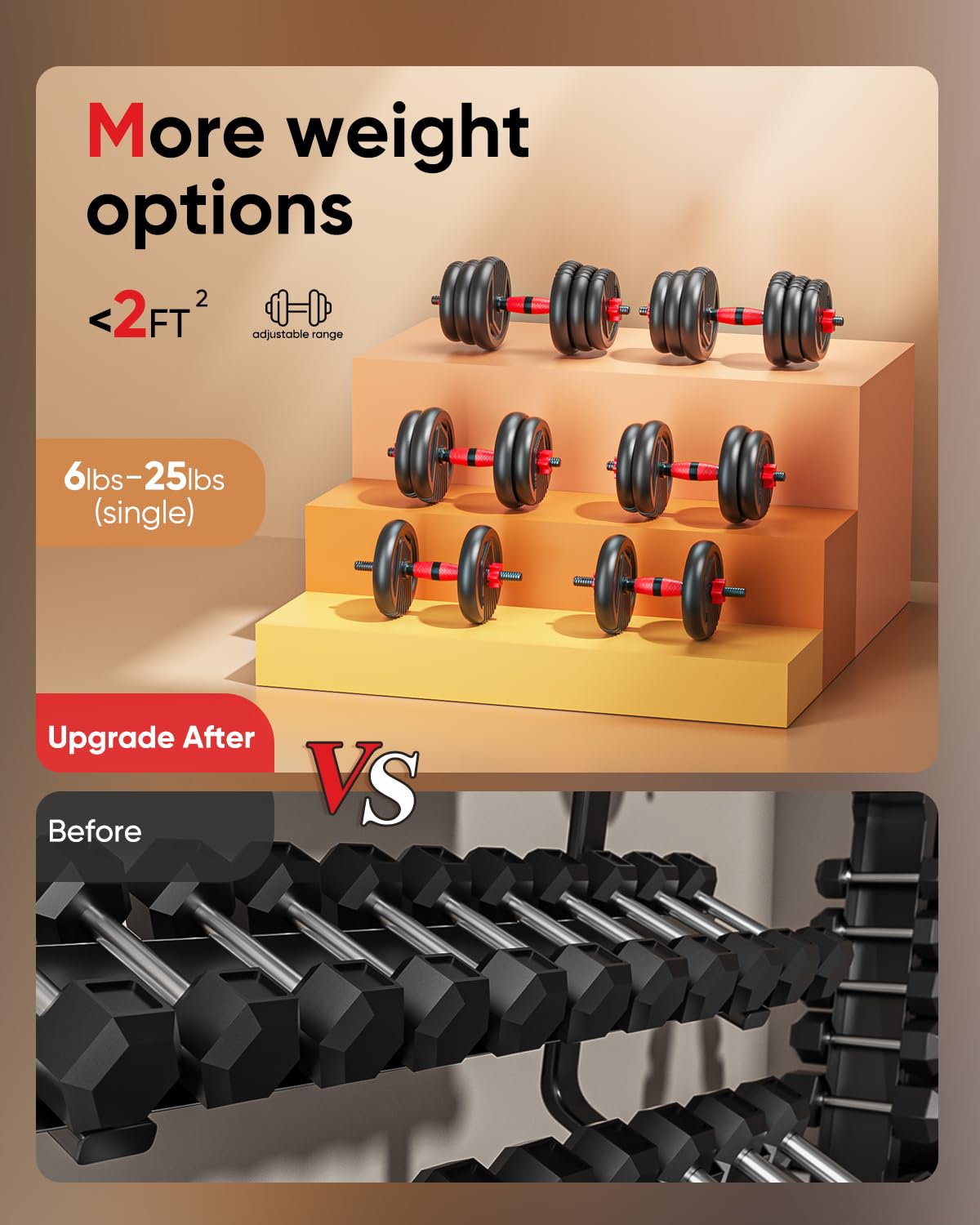 UNNMIIY Adjustable Dumbbell Set, 22LB/44LB/66/88LB Weights, 4-in-1 Dumbbell Set with Connector for Home Gym , Used as Dumbbell, Kettlebell, Barbell, Push-up Stand, Fitness Equipment for Men/Women (66, LB)