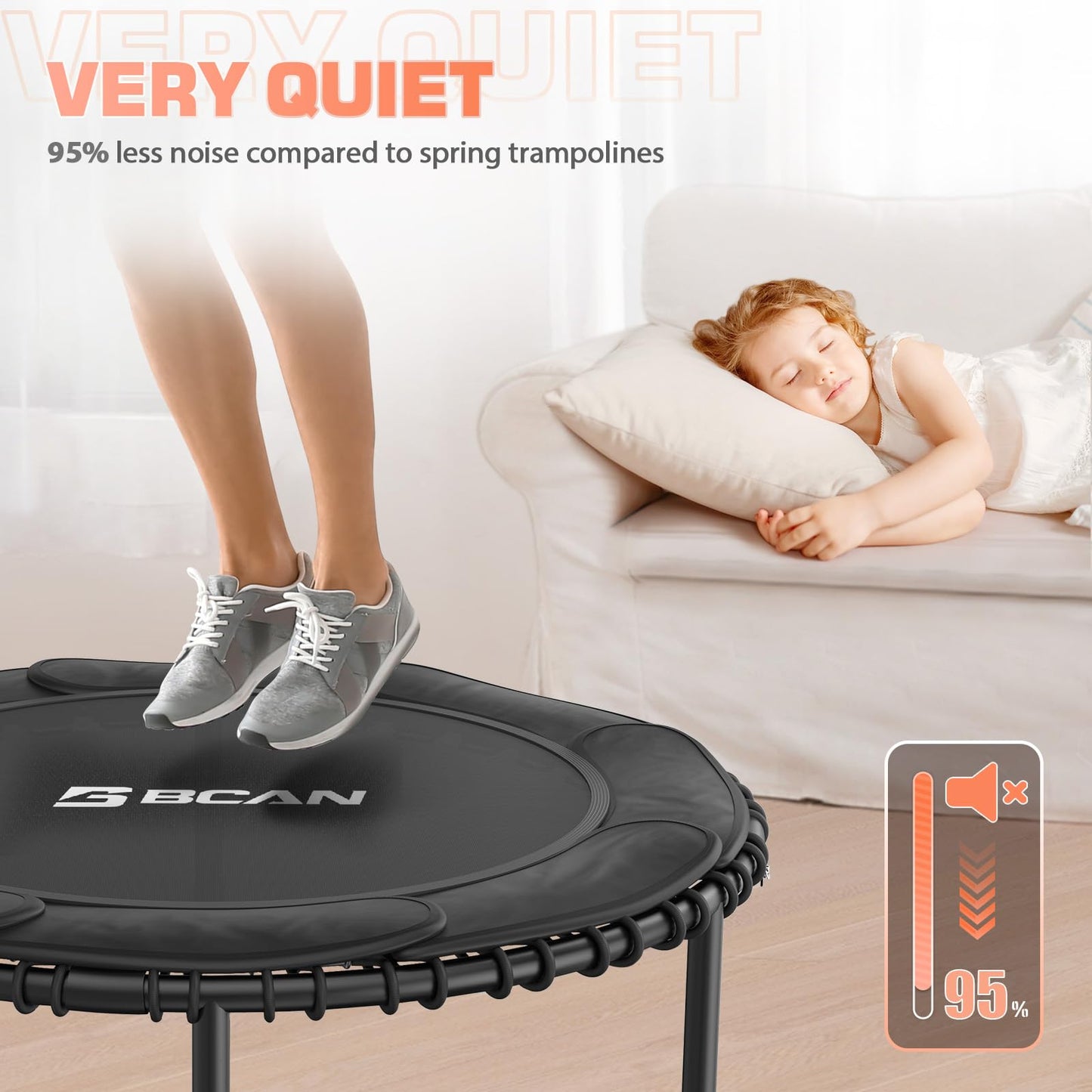 BCAN 450 LBS Foldable Mini Trampoline, 40" Fitness Trampoline with Adjustable Handle Bar, Bungees, Stable & Quiet Exercise Rebounder for Kids Adults Indoor/Garden Workout-Black