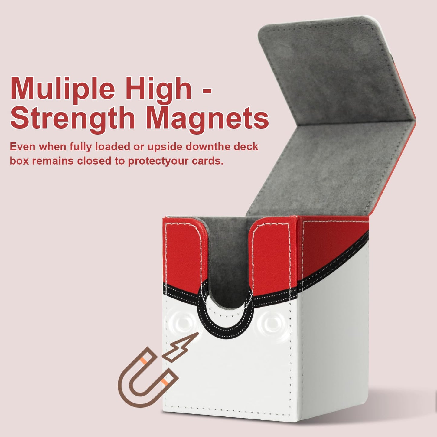 Collectible Trading Card Cases, Card Deck Box Storage Box Case Magnetic Deck Box Card Holder ,Can hold around 100 cards(Pink-white)