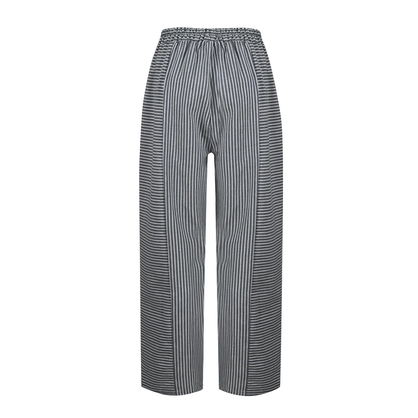 Generic ,Clothes for Women Pants for Women Trendy Womens Capris Summer Striped Linen High Waisted Baggy Trousers Pants Work Wide Legged Women Jogger Pants(Black,M), Medium