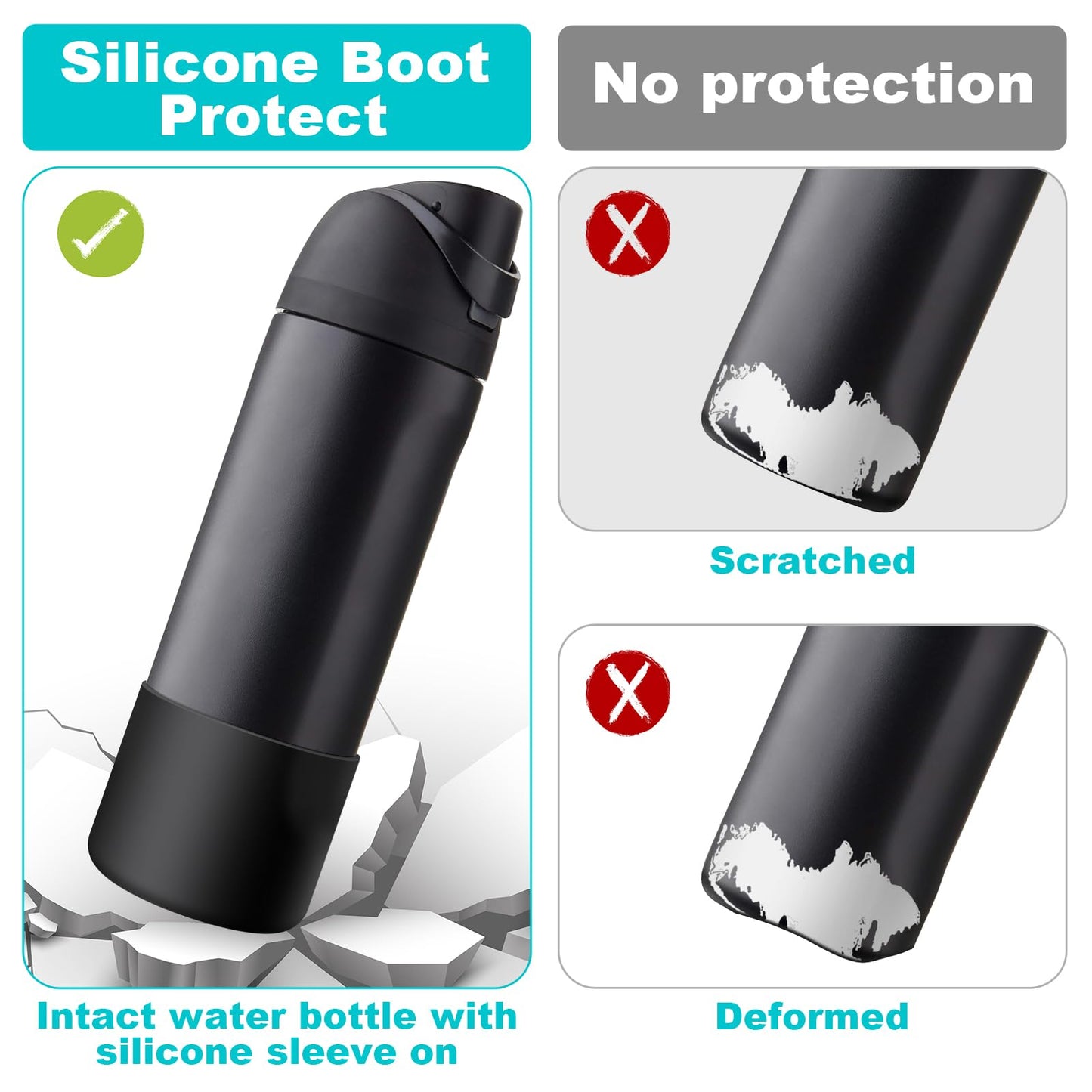 Alwenid 2PCS Silicone Water Bottle Boot for Owala 24 Oz, Anti-Slip Protective Sleeve Bottom Bumper Protector for FreeSip, Twist, and Flip Stainless Steel Water Bottles (Black)