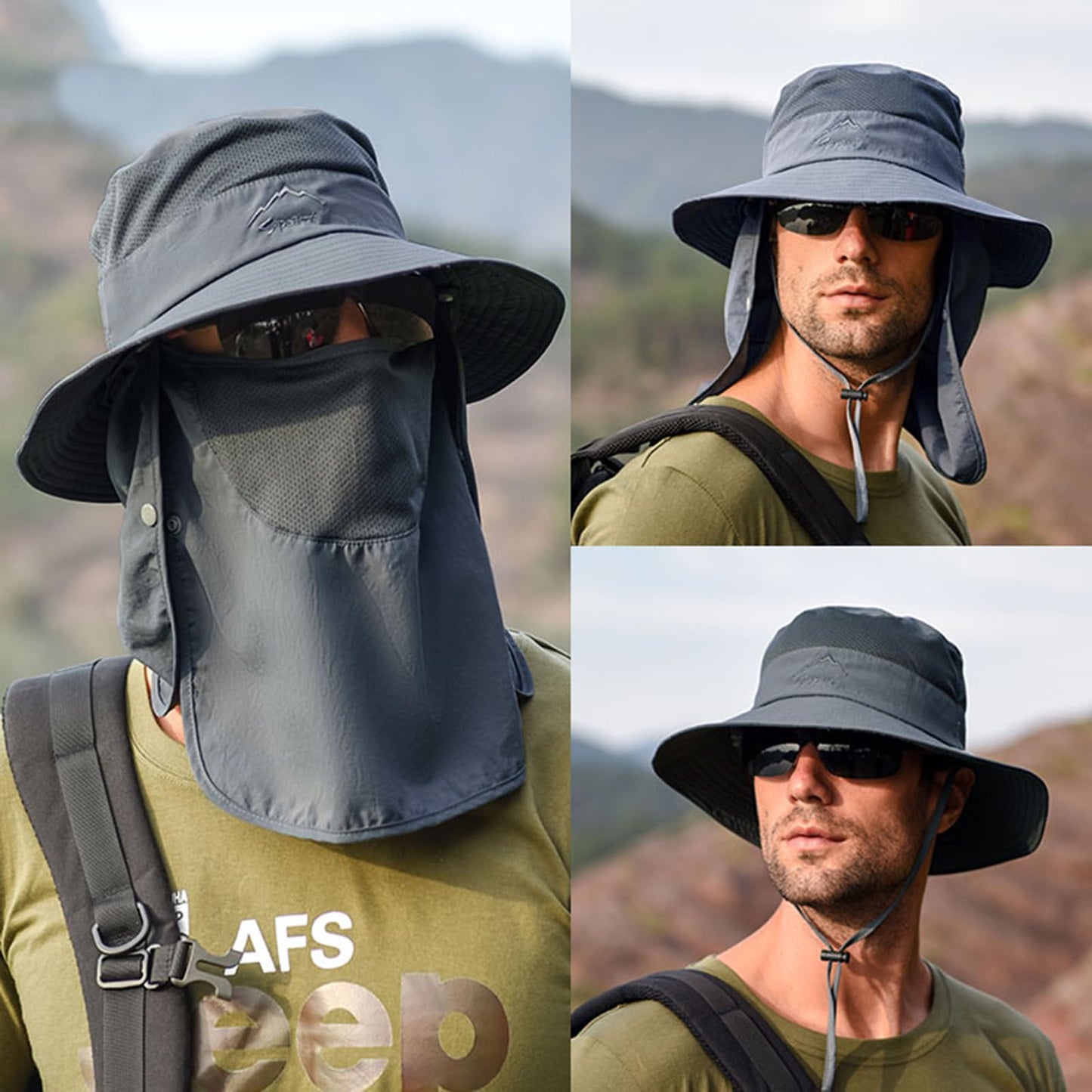 Sun Hats for Men Women Fishing Hat UPF 50+ Breathable Wide Brim Summer UV Protection Hat with Face Cover & Neck Flap