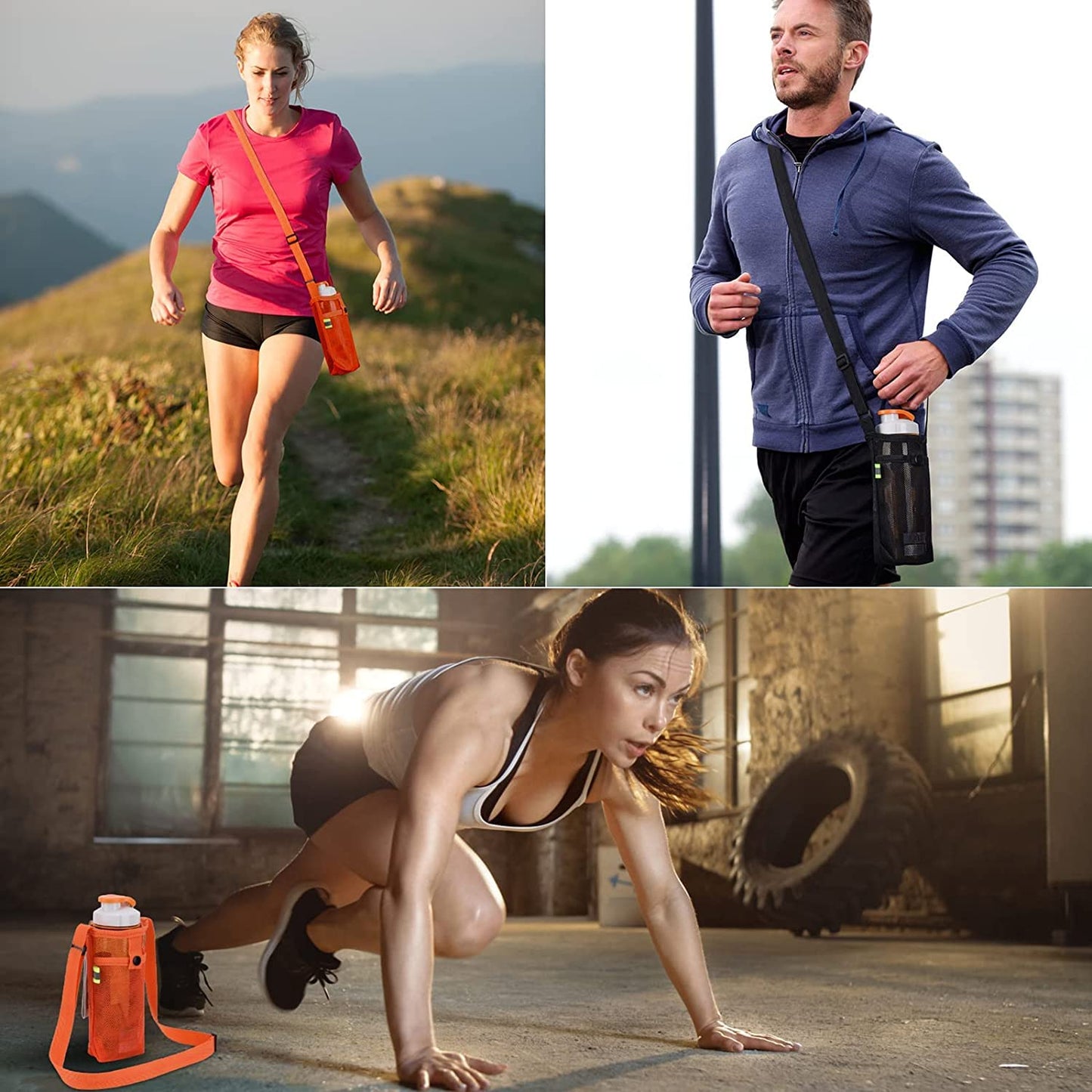 Tainehs Water Bottle Holder Water Bottle Carrier with Adjustable Shoulder Strap Beach Bottle Bag Water Bottle Sling Dog Water Bottle Sleeve for Sports Camping Walking Gym Hiking Orange/Rose Pink