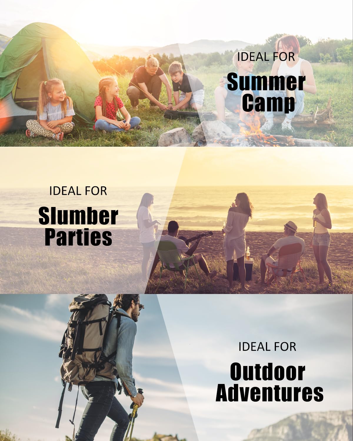 Sleeping Bag for Kids Adults Boys Girls Youth, Cold&Warm Weather, Backpacking Ultralight Lightweight Compact Waterproof for Camping Hiking - (Summer, Spring, Fall) - 50 Degree