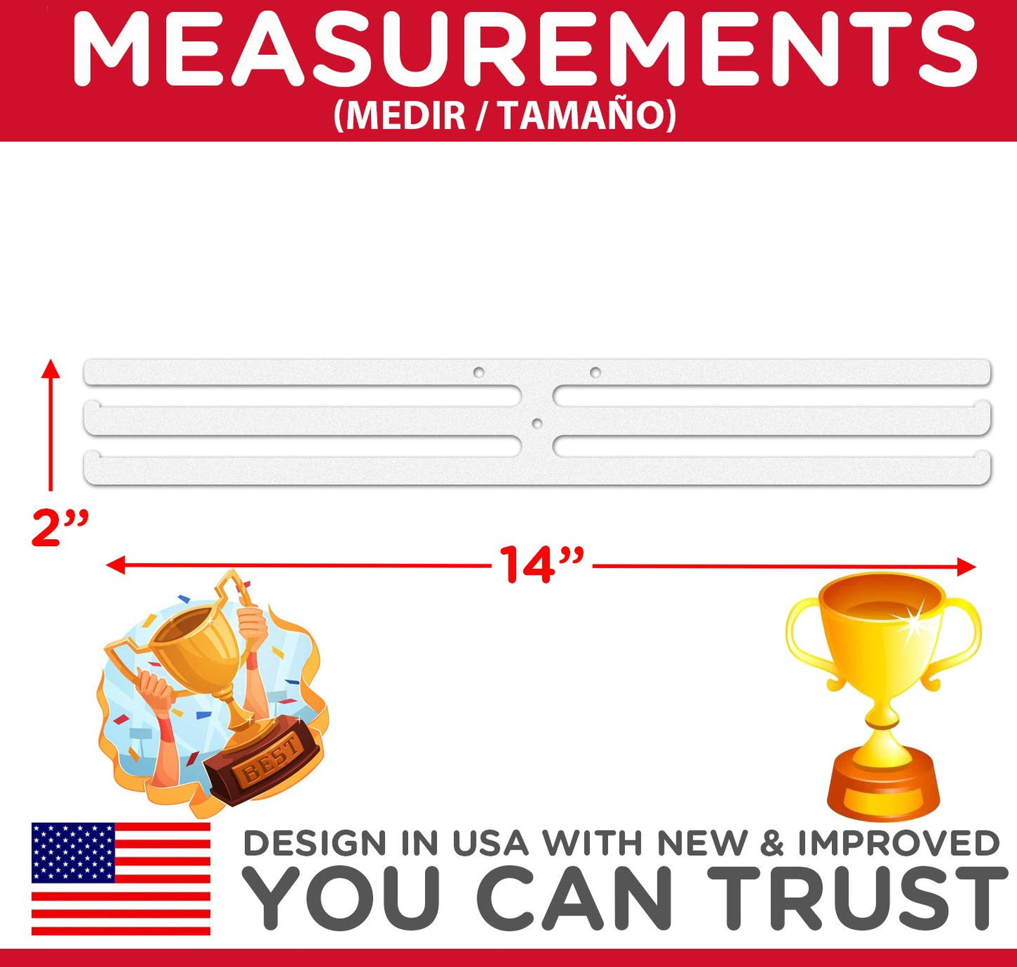 iBobbish Sports Marathon Medal Display Hanger Holder Racks Frame Wall Mount Over 40 Medals Upgraded 3 Lines with 3 Screws Easy to Install Easy to use-White