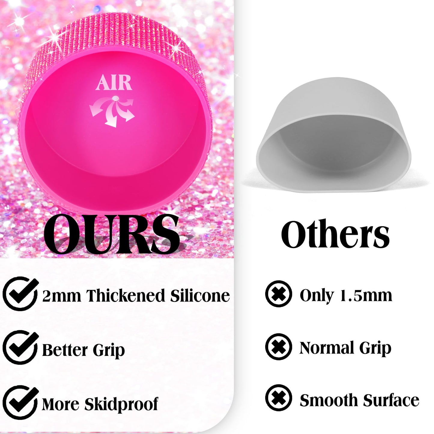 Shining Diamond Silicone Boot for Stanley Cup 20-40oz, Anti-slip Sleeve Made for Hydro Flask Water Bottle 12-24oz & Simple Modern 20-40oz, for More Water Bottles/Tumblers of 2.8-2.95" Base, Rose Red