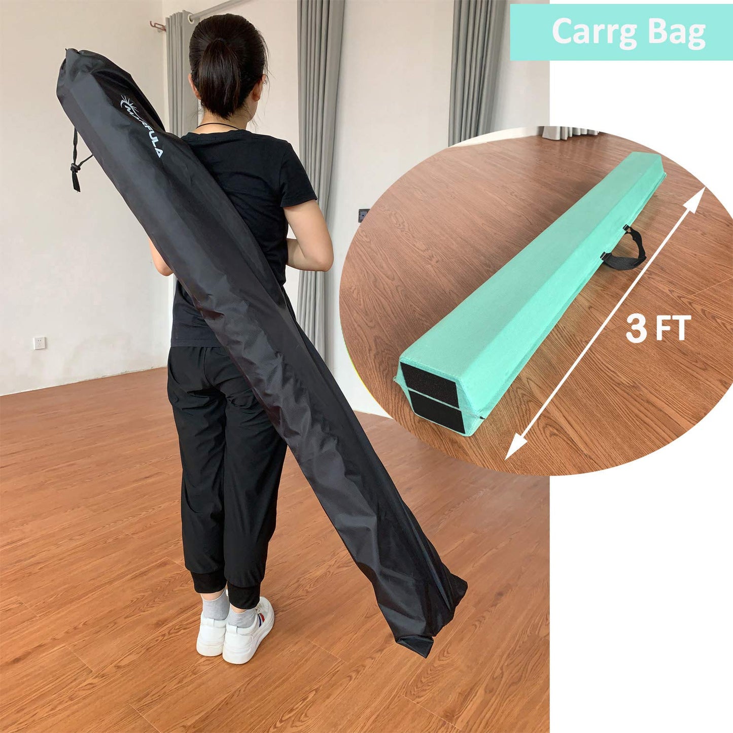 Marfula 6 FT / 8 FT / 9 FT Gymnastics Balance Beam Floor Folding Beam - Extra Firm - Suede Cover - Anti Slip Bottom with Carry Bag For Kids/Adults Home Use (Teal, 6 FT)
