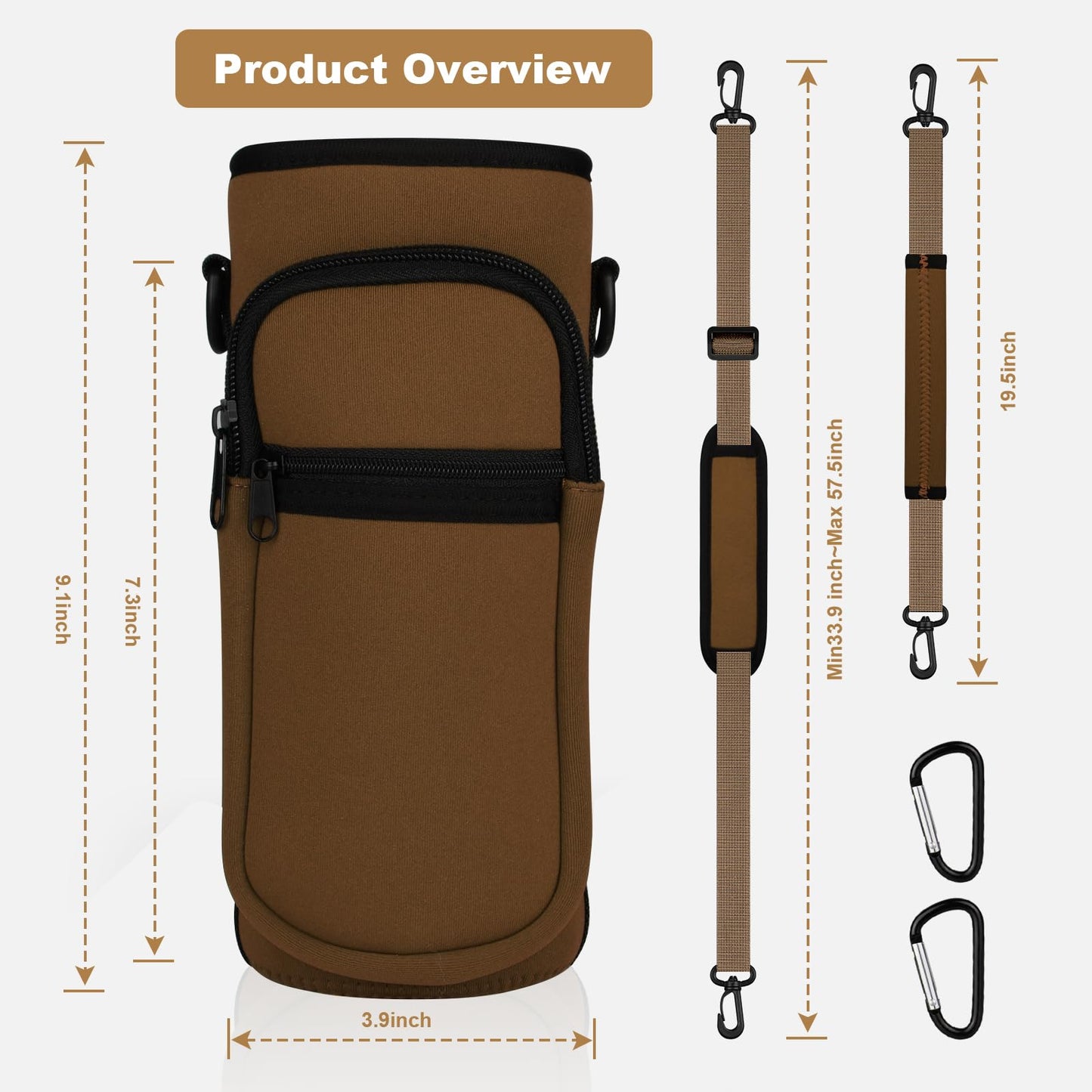 Bstge Water Bottle Holder with Strap, Water Bottle Carrier Bag with Phone Pocket, Shoulder Hand Strap Insulated Neoprene 32 oz Water Bottle Sleeve for Walking Hiking Camping Gym(Coffee)