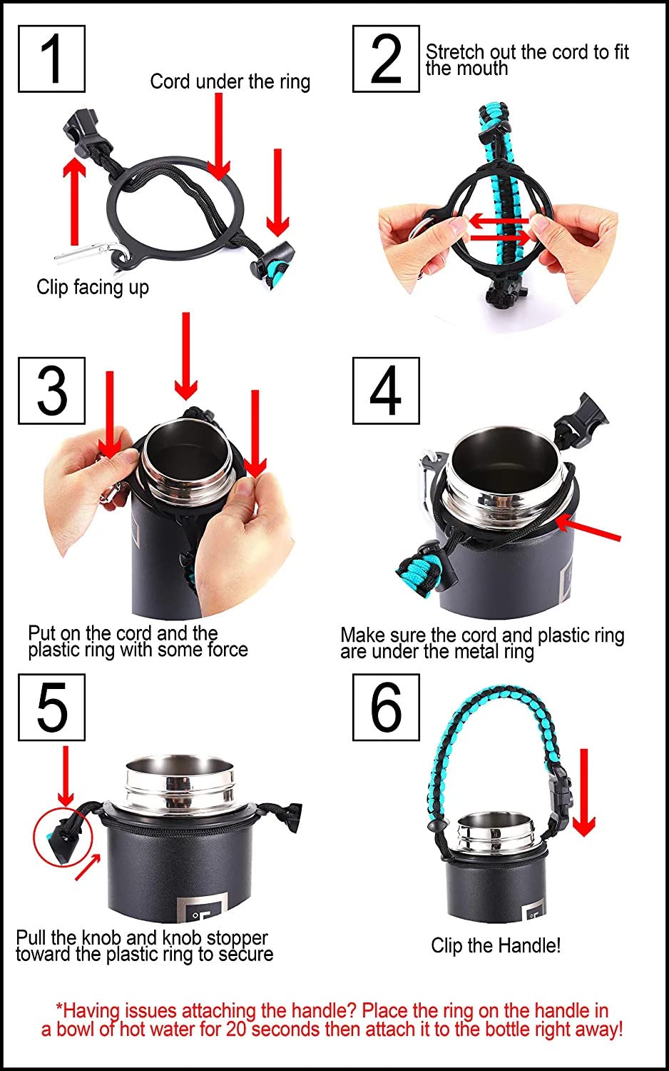IRON °FLASK Paracord Handle - Fits Wide Mouth Water Bottles - Durable Carrier, Secure Accessories, Survival Strap Cord, Safety Ring, and Carabiner - Seven Core Paracord Bracelet