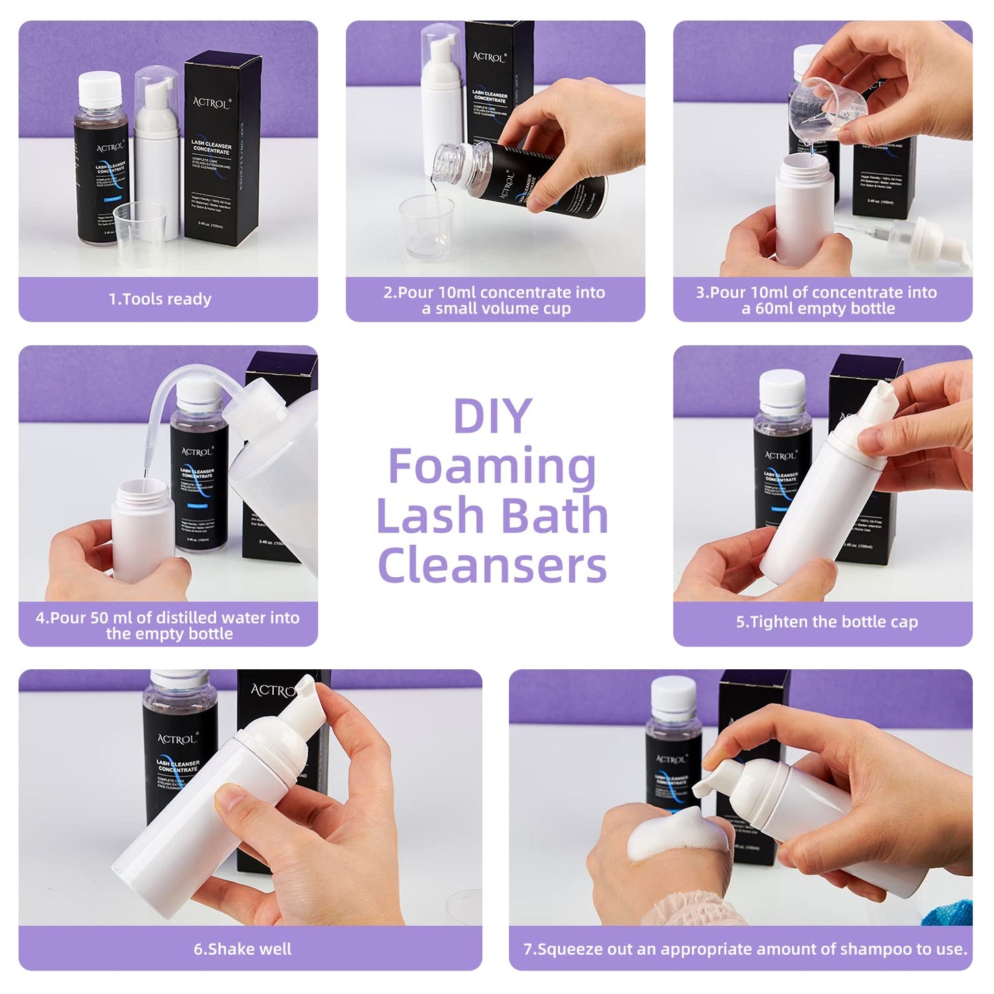 ACTROL Eyelash Cleanser Concentrate 100ml Tangerine Professional Lash Shampoo Foaming Cleanser Paraben & Sulfate Free Non-lrritating Wash for Extensions Lashes with Salon Home Care-Makes 20 Bottles