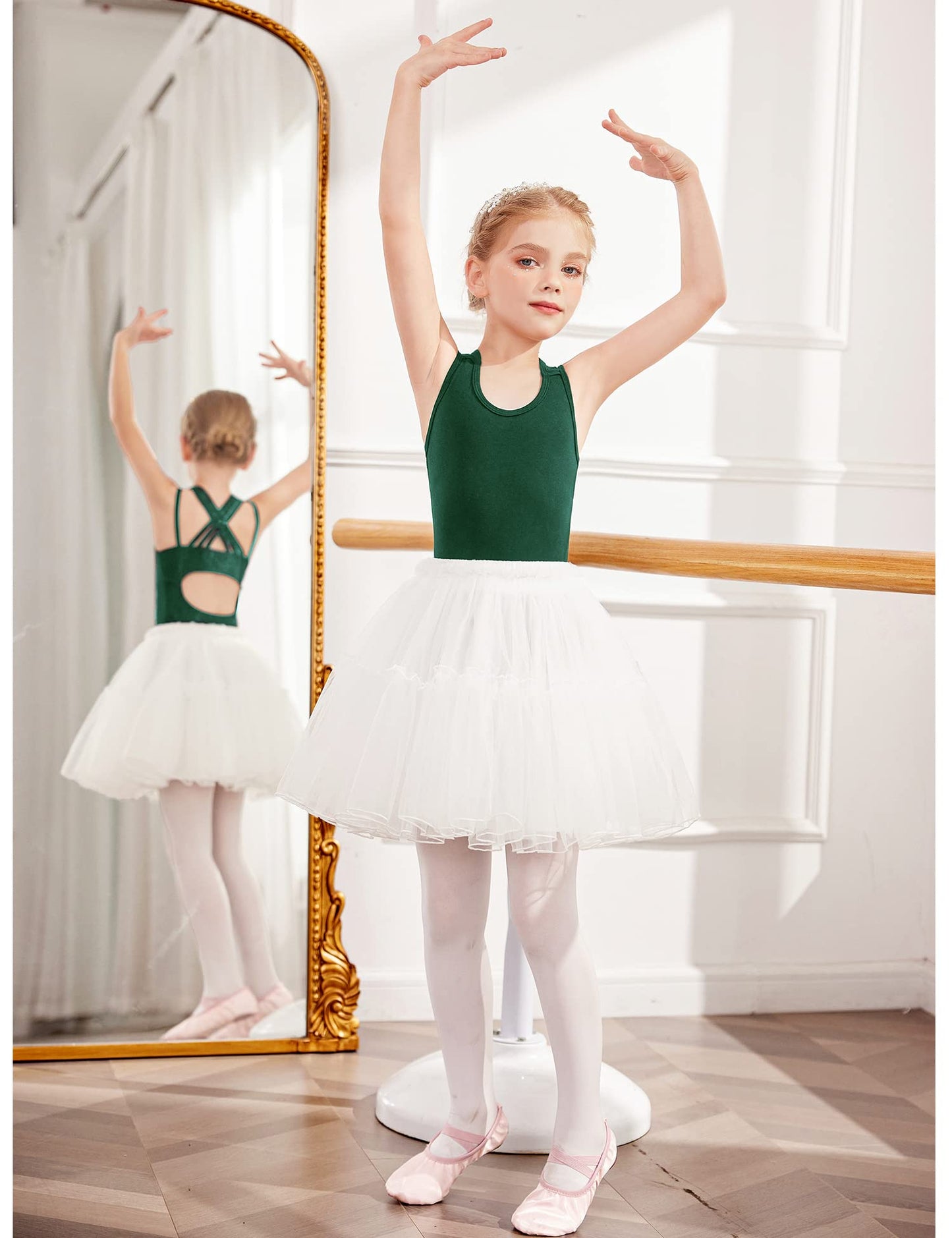 Arshiner Girls Ballet Leotards Toddler Dance Gymnastic Outfits Crisscross Straps Sleeveless Tank Dancewear,Dark Green, 5-6 Years
