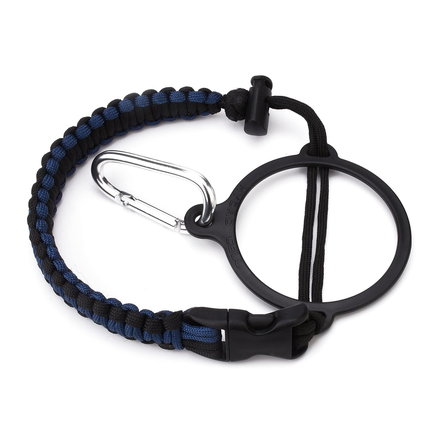 HYDRO CELL Paracord Handle for Wide Mouth Water Bottles - Carrier Strap w/Attachment Ring and Carabiner Accessory. Compatible w/ 64oz, 40oz 32oz, 24oz, 18oz, 14oz Insulated Bottles (Navy/Black)