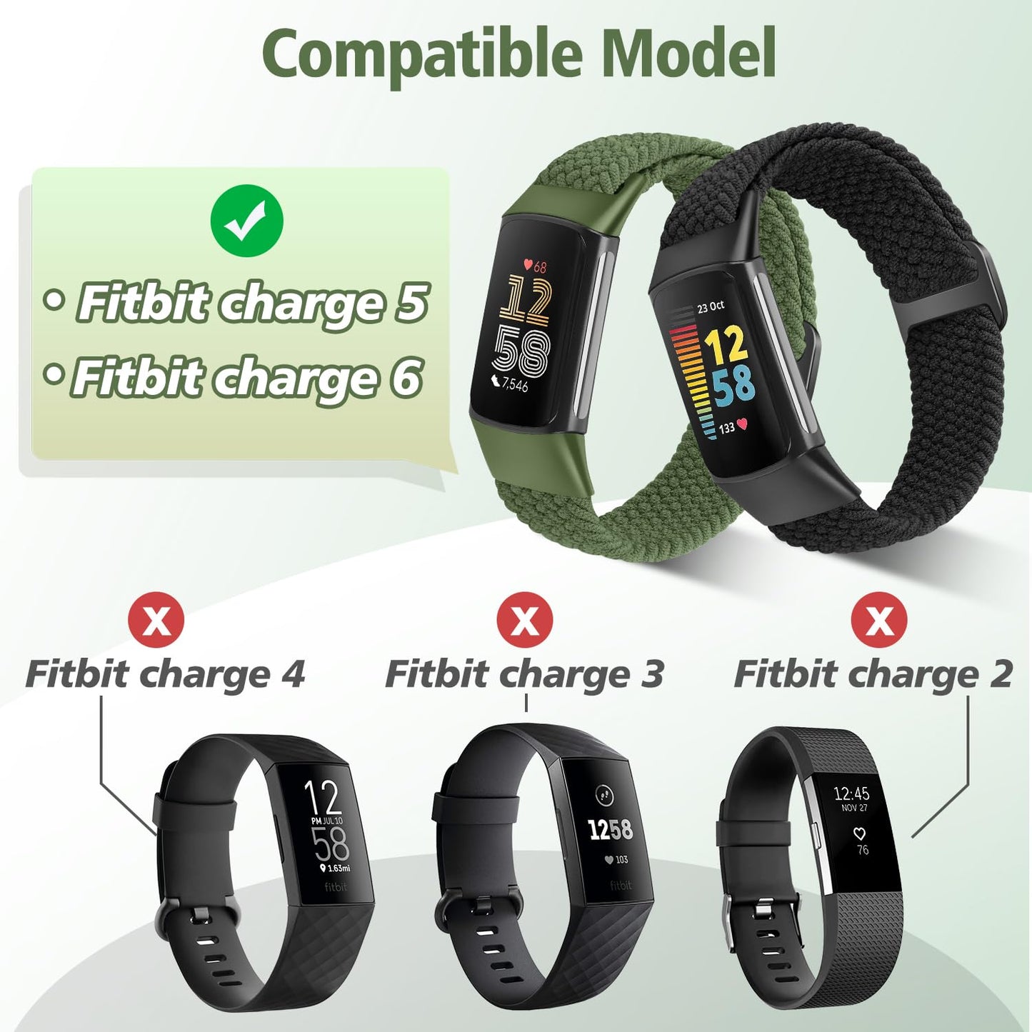 VNDAPT Elastic Braided Bands Compatible with Fitbit Charge 5/Fitbit Charge 6 for Women Men, Breathable Adjustable Stretchy Nylon Loop Sport Replacement Wristbands for Fitbit Charge 6 Charge 5 Straps