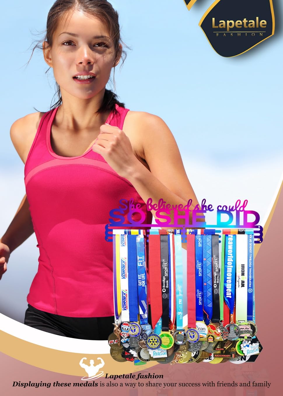 Lapetale Fashion Medal Hanger Holder Display Wall Rack Frame Shelf in 16" long-Medal Hanger Awards Ribbon Cheer,gymnastics,soccer,softball