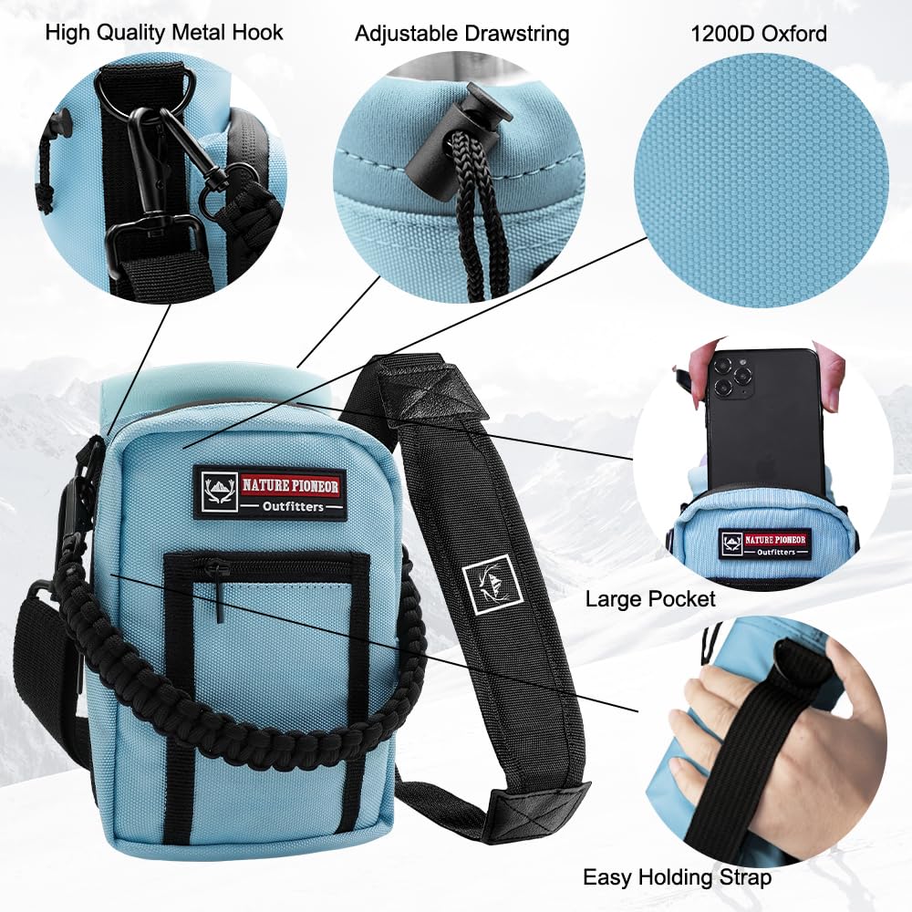 NATURE PIONEOR Insulated Water Bottle Holder with Shoulder Strap for 25 32 40 64 OZ Sports Water Jugs Bottles, Carrier/Pouch Sleeve for Outdoor Camping, Hiking,Gym