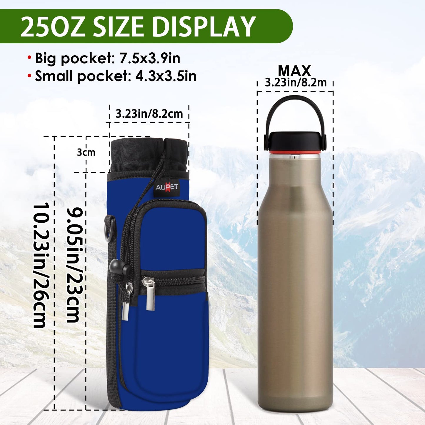 AUPET Water Bottle Sling Bag Sleeve Holder Carrier 25/32/40/64 oz,Insulated Crossbody Water Bottle Case Cover with Strap and Pockets for Men/Women Walking Hiking Camping (25oz, Grey camouflage)