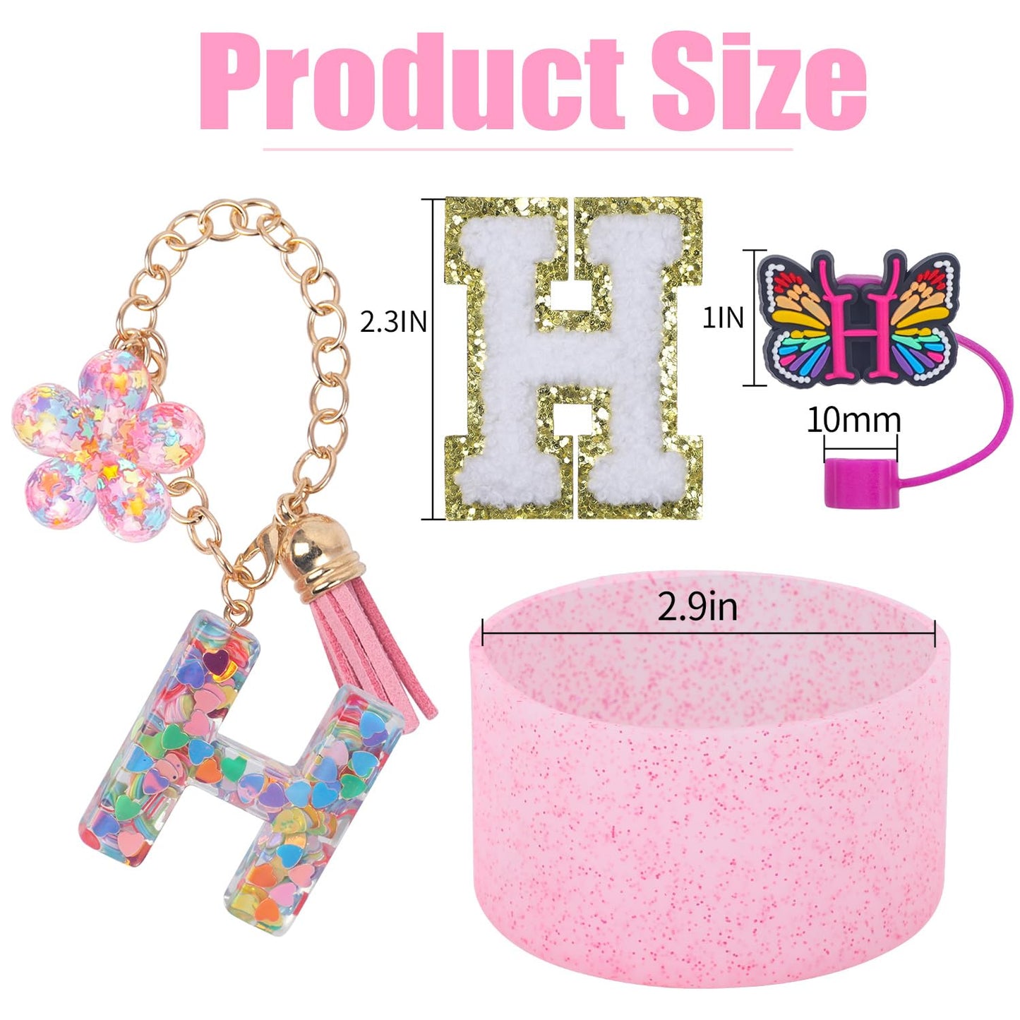 LA KEN DU Use for Stanley Cup Accessories Charms 40oz 30oz,Compatible with Stanley Cup Letter Charms for Handle Silicone Boot,Straw Cover Topper & Sticker(H)