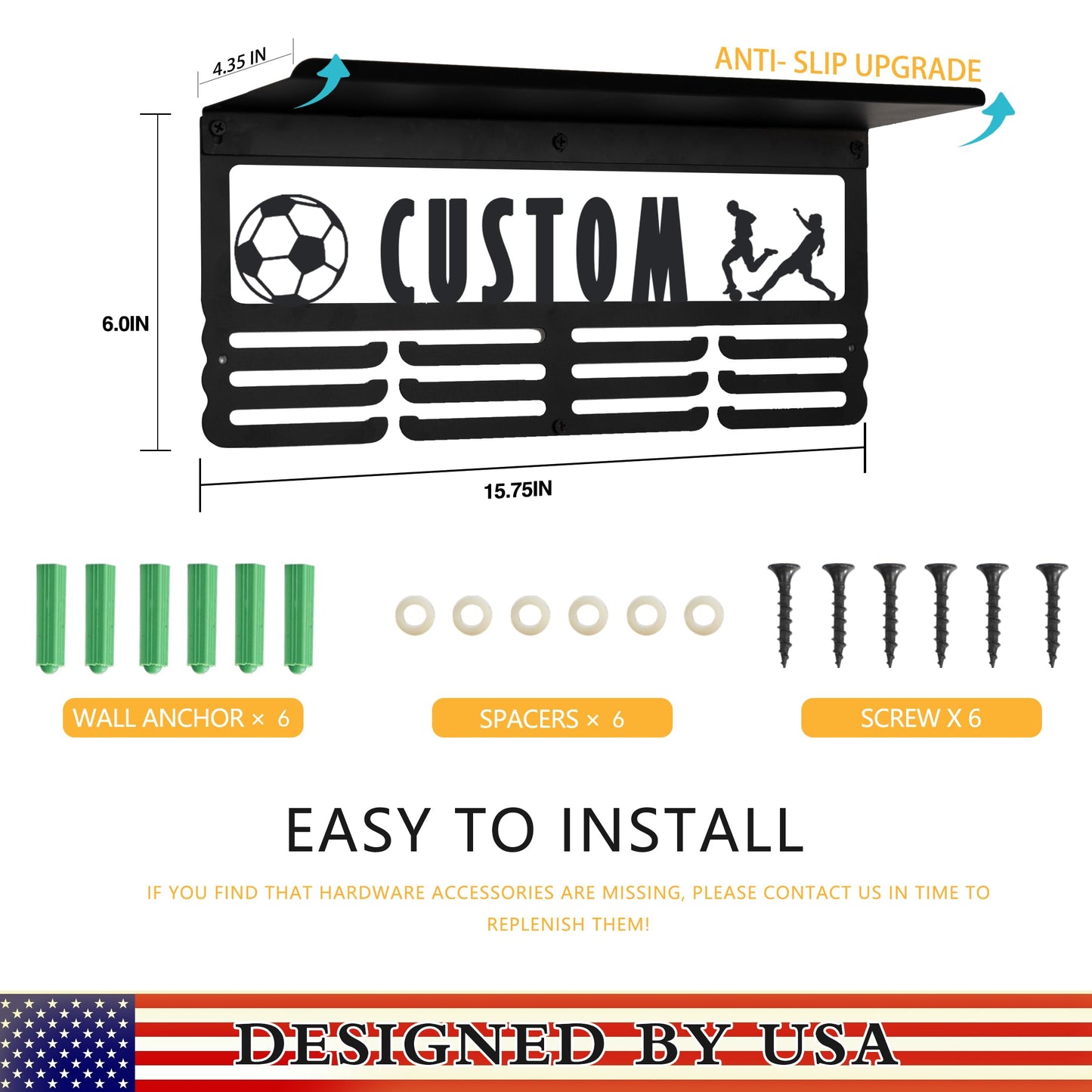 Goutoports Personalized Medal Hanger with Trophy Shelf and Custom Name Display Rack for Awards Ribbons and Trophies - Metal Holders - Holds Up to 60 Medals and Trophies - Gift for Athlete Sport Fan