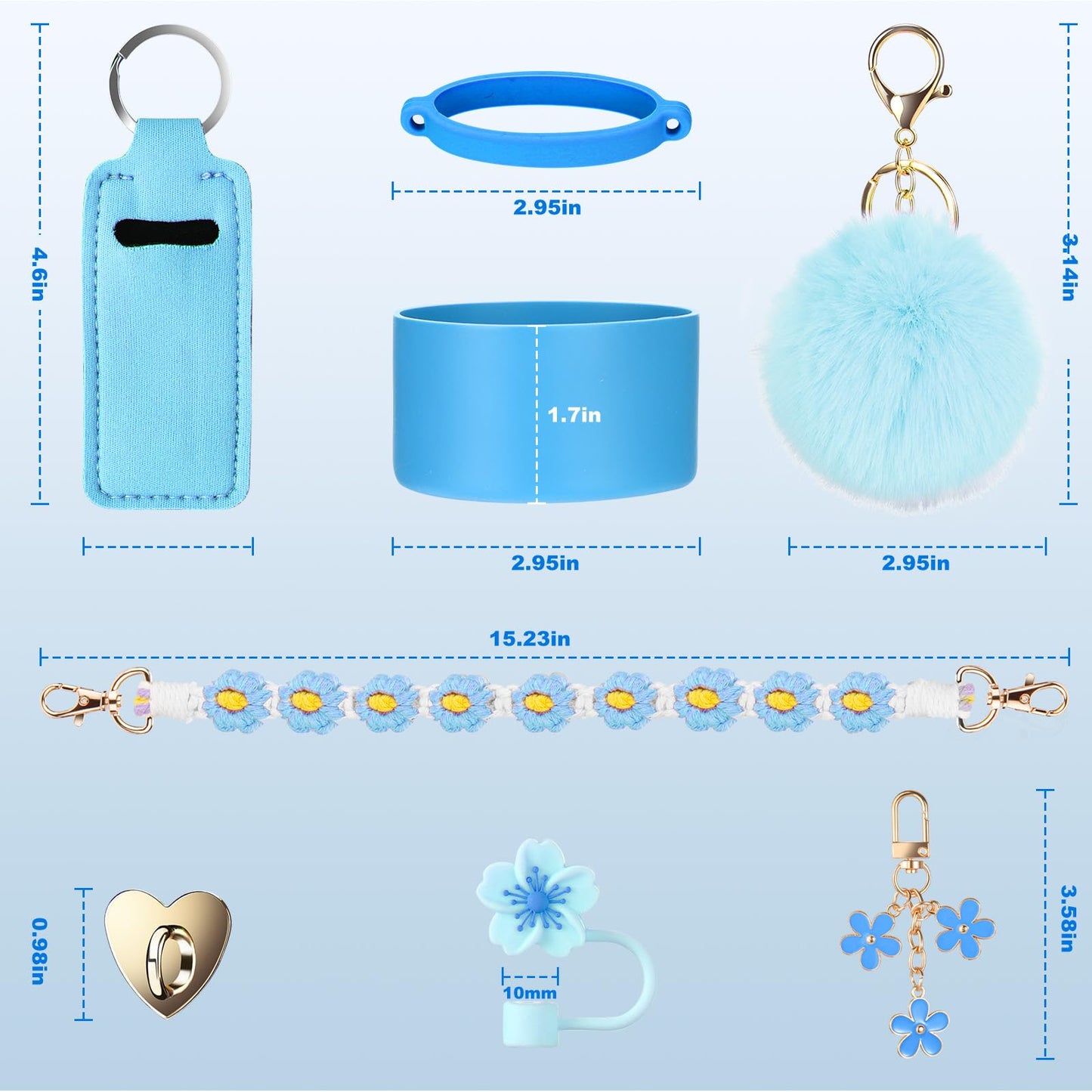 Mity rain Cup Accessories for Stanley Cup 30oz 40oz Tumbler with Handle, Including Water Bottle Handle Strap, Chapstick Holder, Boot, Keychain Charms, Straw Topper Cover Cap for Stanley (Blue)